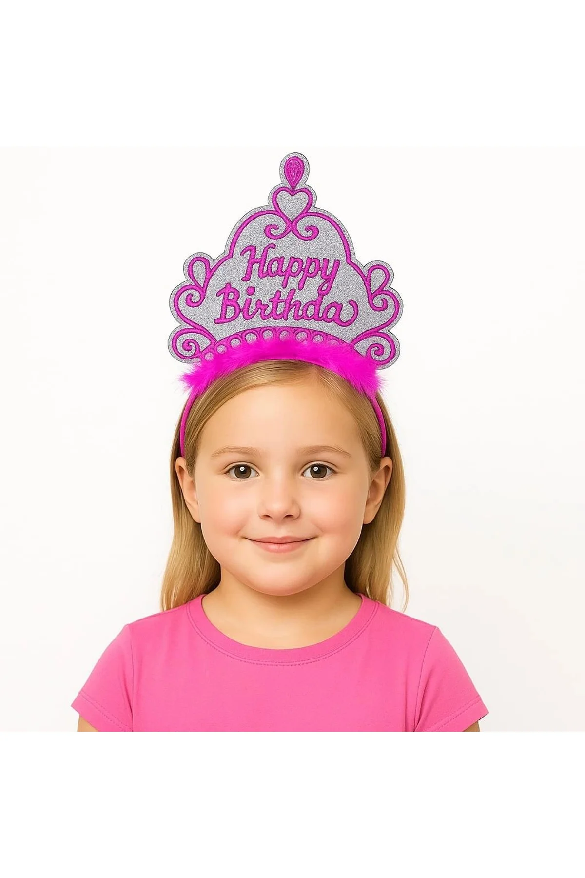 Pembe Happy Birthday Prenses Tacı – Doğum Günü Taç Aksesuarı