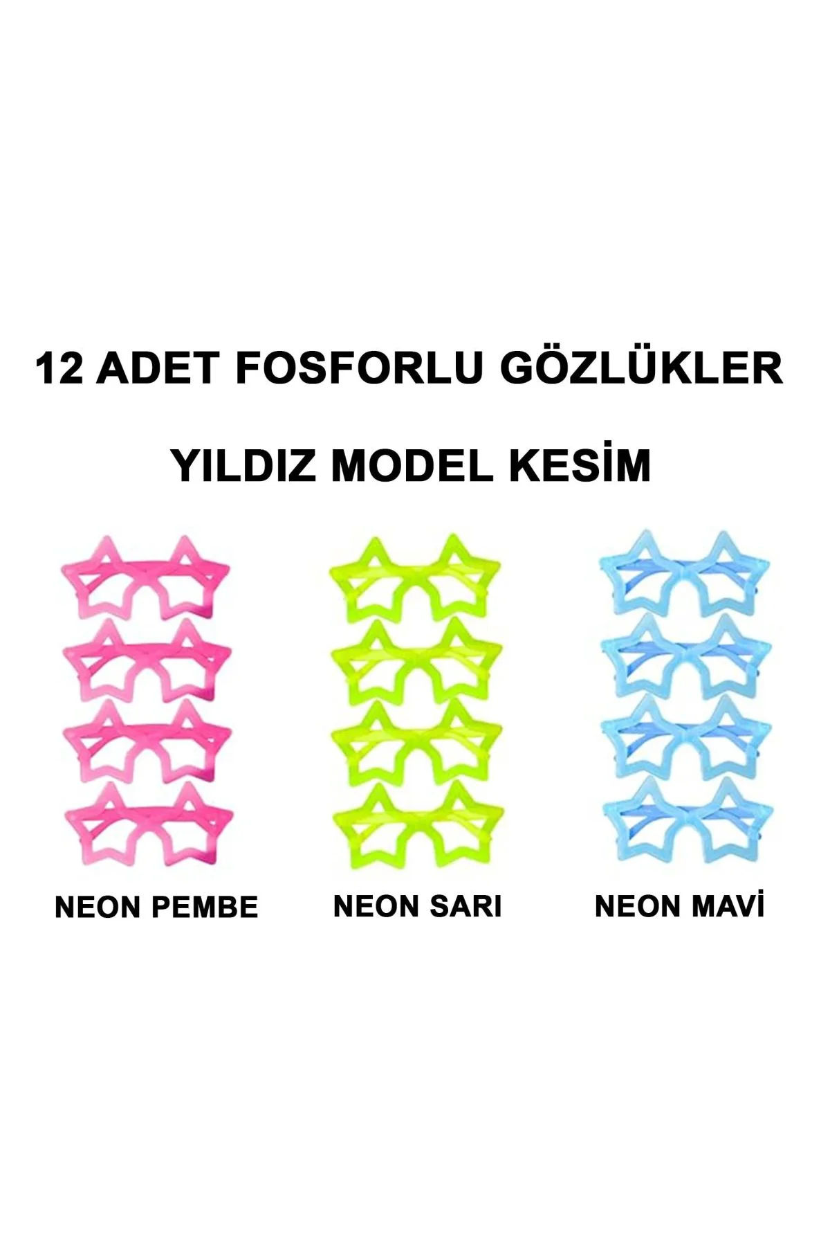 Fosforlu Yıldız Model Glow Parti Gözlüğü Karanlıkta Yanan Gözlükler 12 Adet - Just Cheap Store Görsel 3