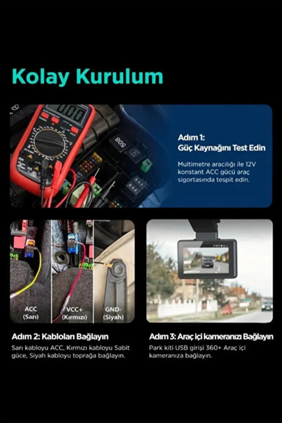 Park Modu Kablosu Type-c Akü Sigorta Bağlantı Kablosu Araç İçi Kamera Tüm Kameralara Uyumlu - Just Cheap Store Görsel 2