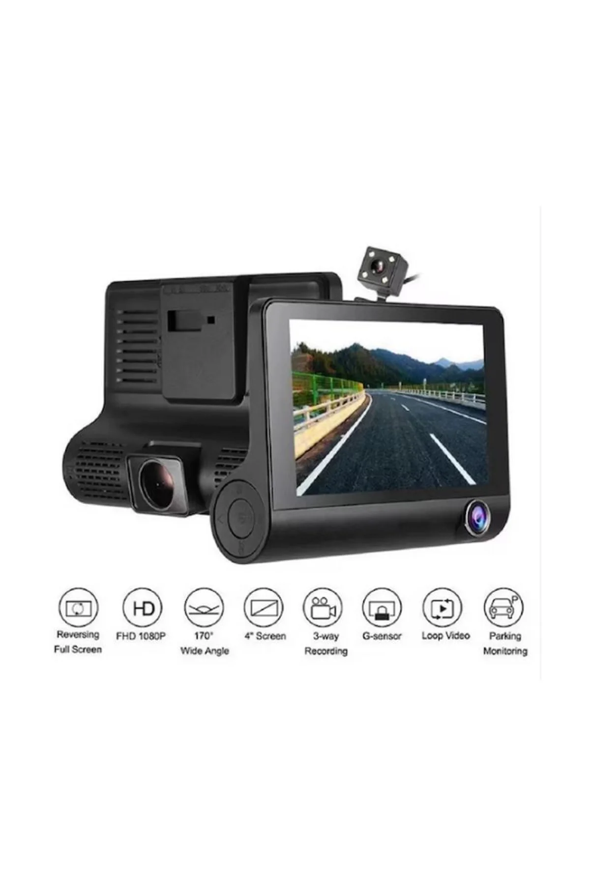 Araç Içi Kamera Gece Görüşlü 3 Kameralı 4 Inç 1080p Yol Kayıt Kamerası Geri Vites - Just Cheap Store Görsel 4
