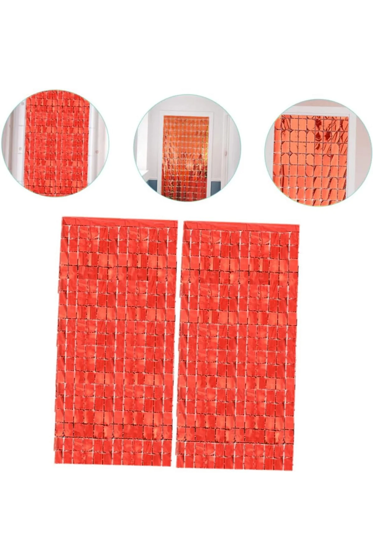 Ekstra Metalize Kırmızı Renk Disko Dikdörtgen Kesim Kapı Perdesi Dekorasyon 1x2 Metre - Just Cheap Store Görsel 3