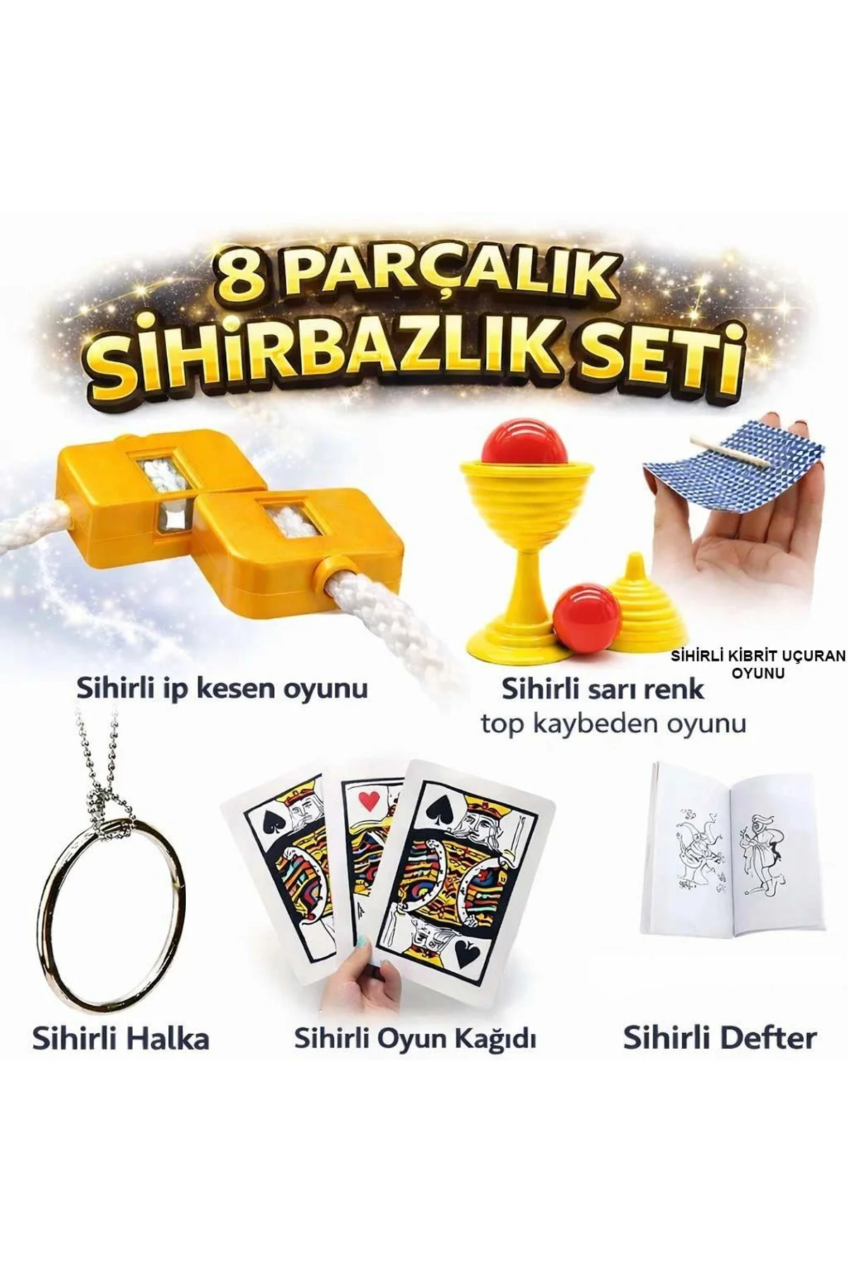 8’li Sihirbazlık Seti (kibrit, Defter, Halka, Kupa, İp, 3’lü Kart)