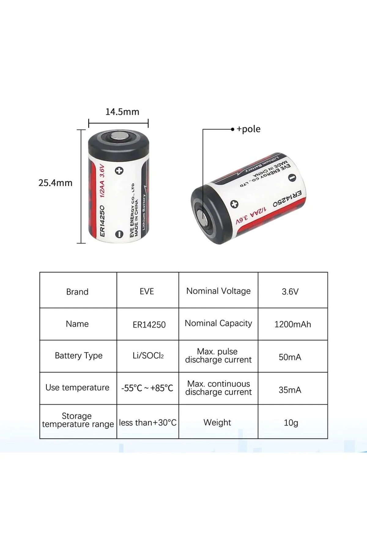 Eve Er14250 1/2aa Size 3.6v 1200 Mah Şarjsız Li-socl2 Lithium Pil - Just Cheap Store Görsel 5