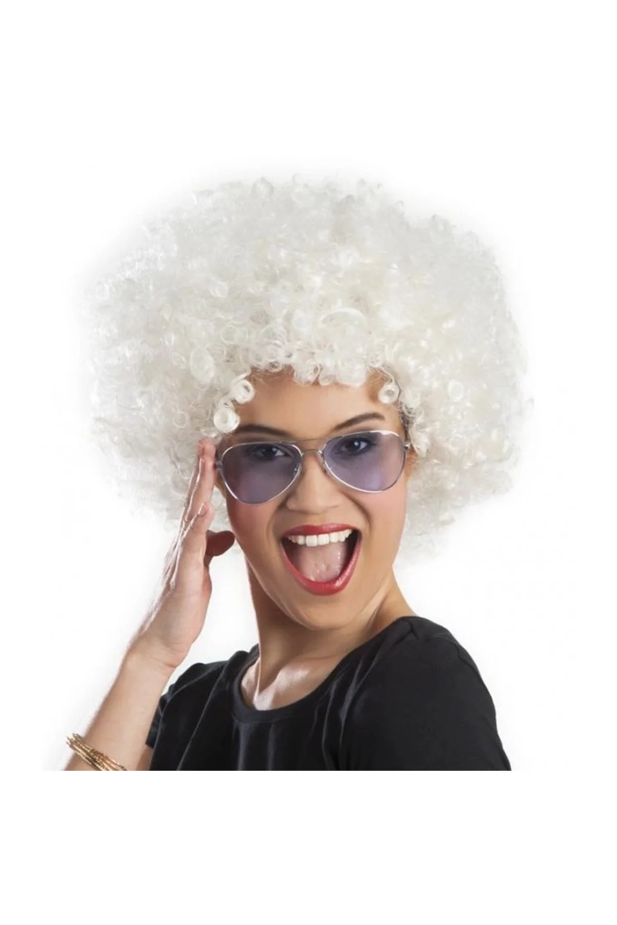 Beyaz Renk Kıvırcık Afro Bonus Peruk