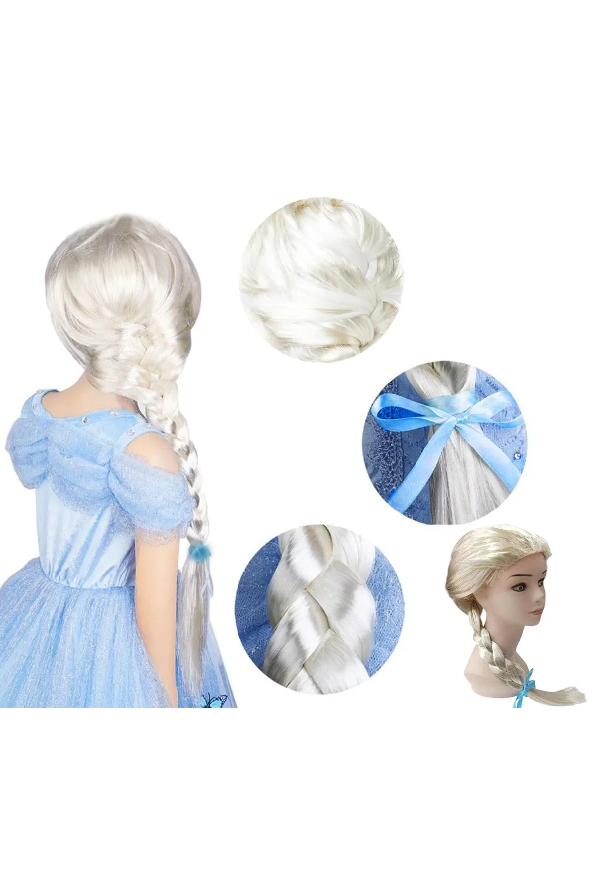 Platin Altın Dore Renk Karlar Ülkesi Elsa Frozen Peruğu Çocuk Boy - Just Cheap Store Görsel 2