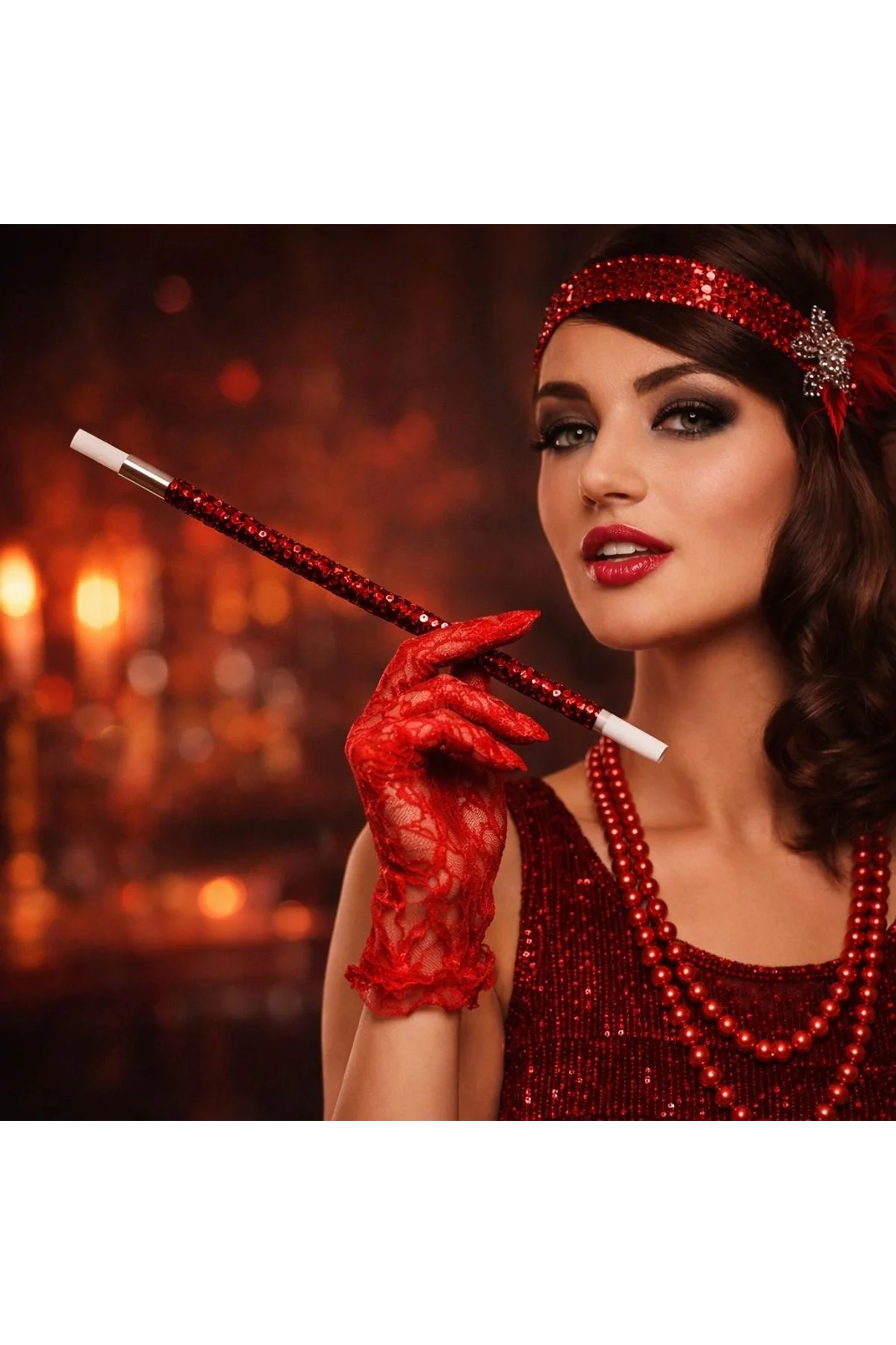 30 Cm Kırmızı Payetli Tutacağı – 1920’ler Gatsby Parti Aksesuarı - Just Cheap Store Görsel 3