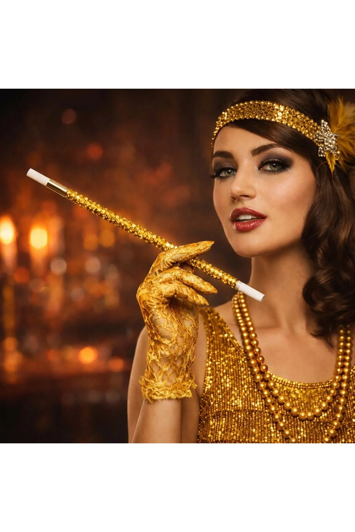 30 Cm Altın Gold Payetli Tutacağı – 1920’ler Gatsby Parti Aksesuarı - Just Cheap Store Görsel 3