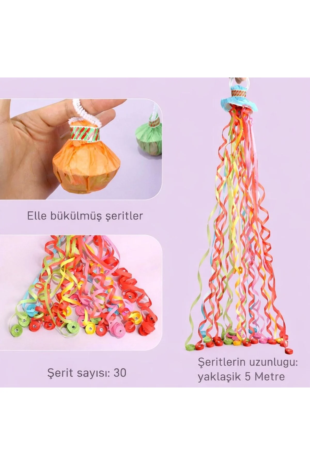 30 Şeritli Renkli Elle Atılan Konfeti – 5 Metre Uzayan Şerit Konfeti 1 Adet - Just Cheap Store Görsel 2