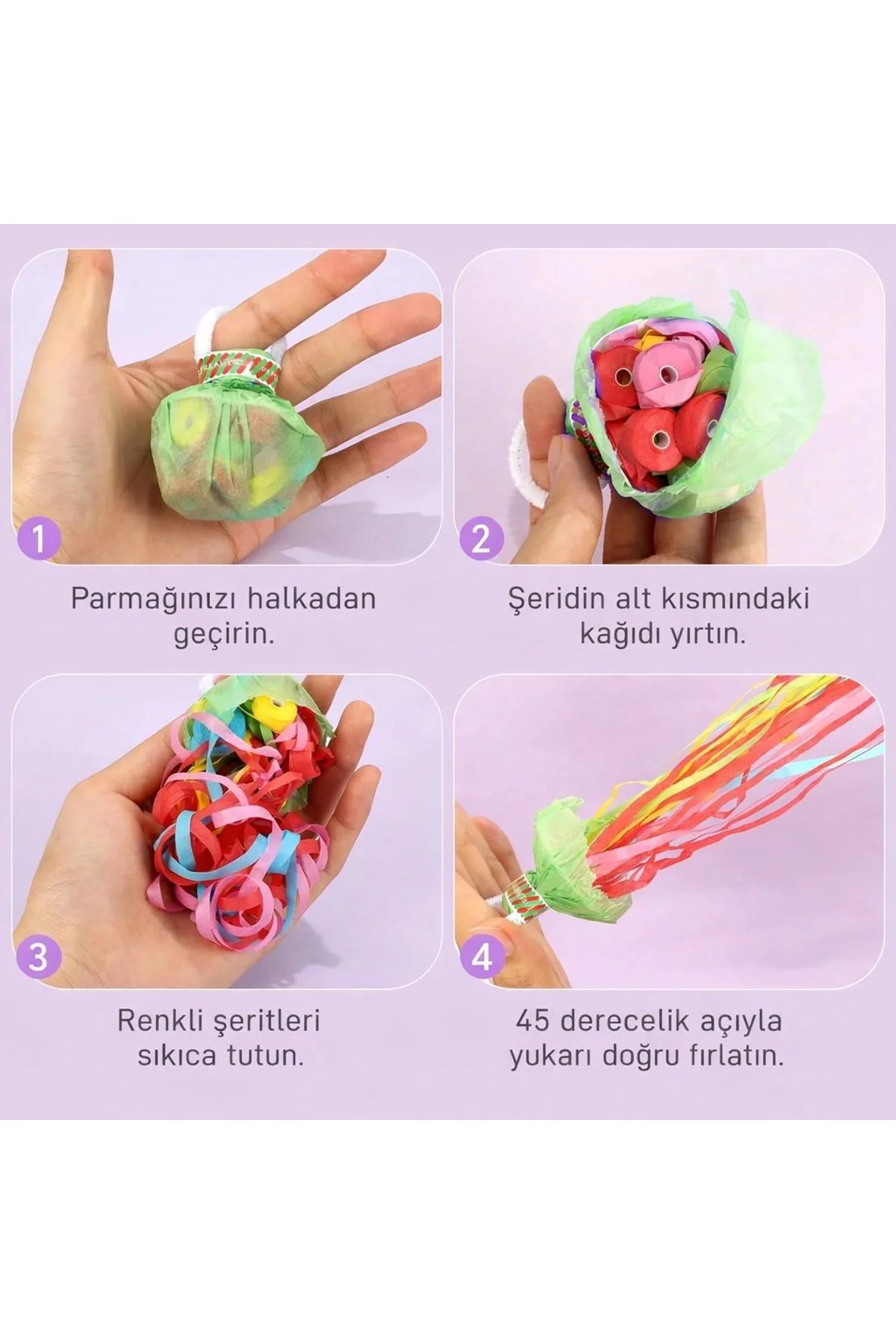 30 Şeritli Renkli Elle Atılan Konfeti – 5 Metre Uzayan Şerit Konfeti 1 Adet - Just Cheap Store Görsel 3