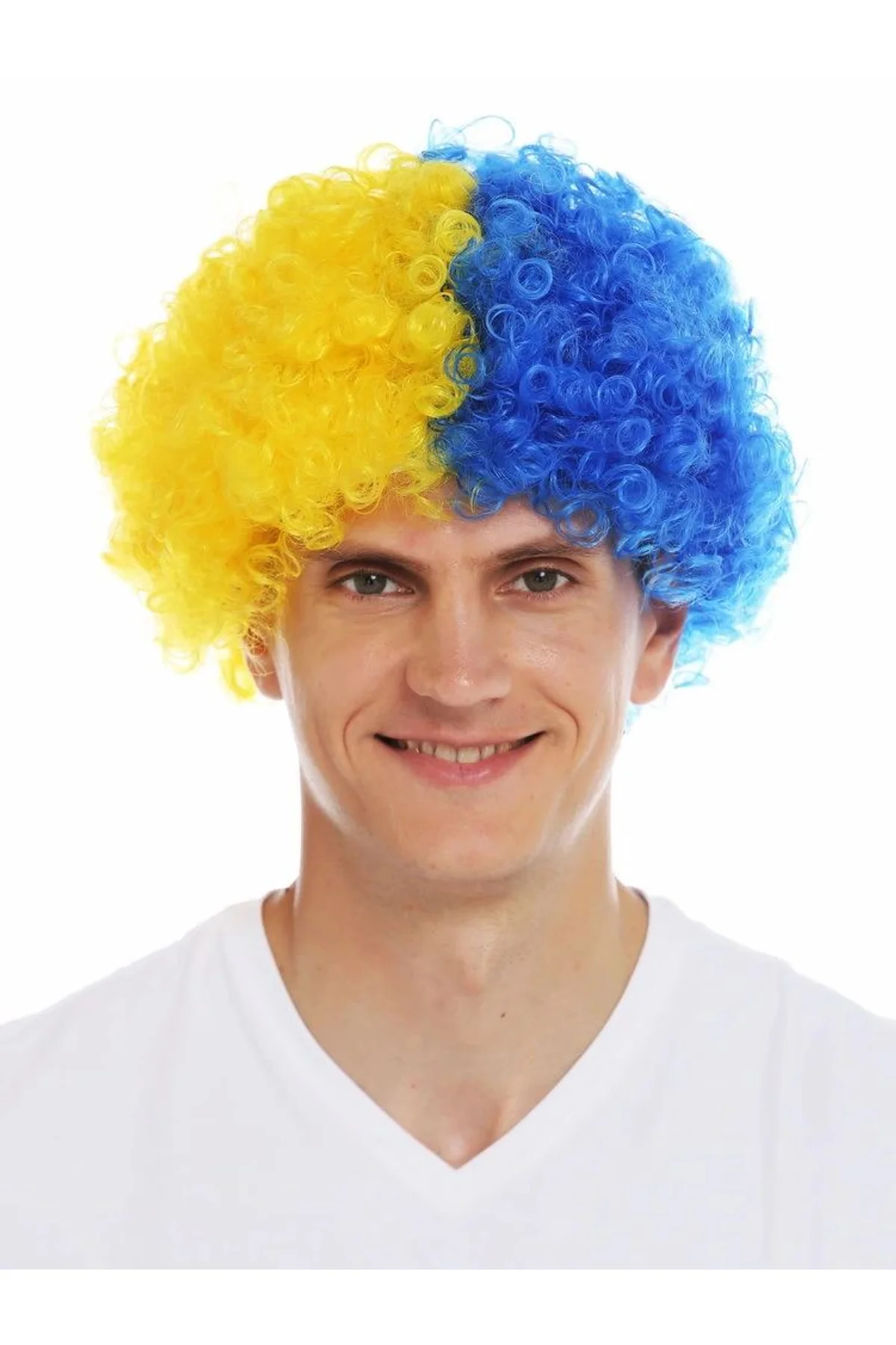 Sarı Lacivert Kıvırcık Afro Bonus Peruk Taraftar Bonus Saç - Just Cheap Store Görsel 2