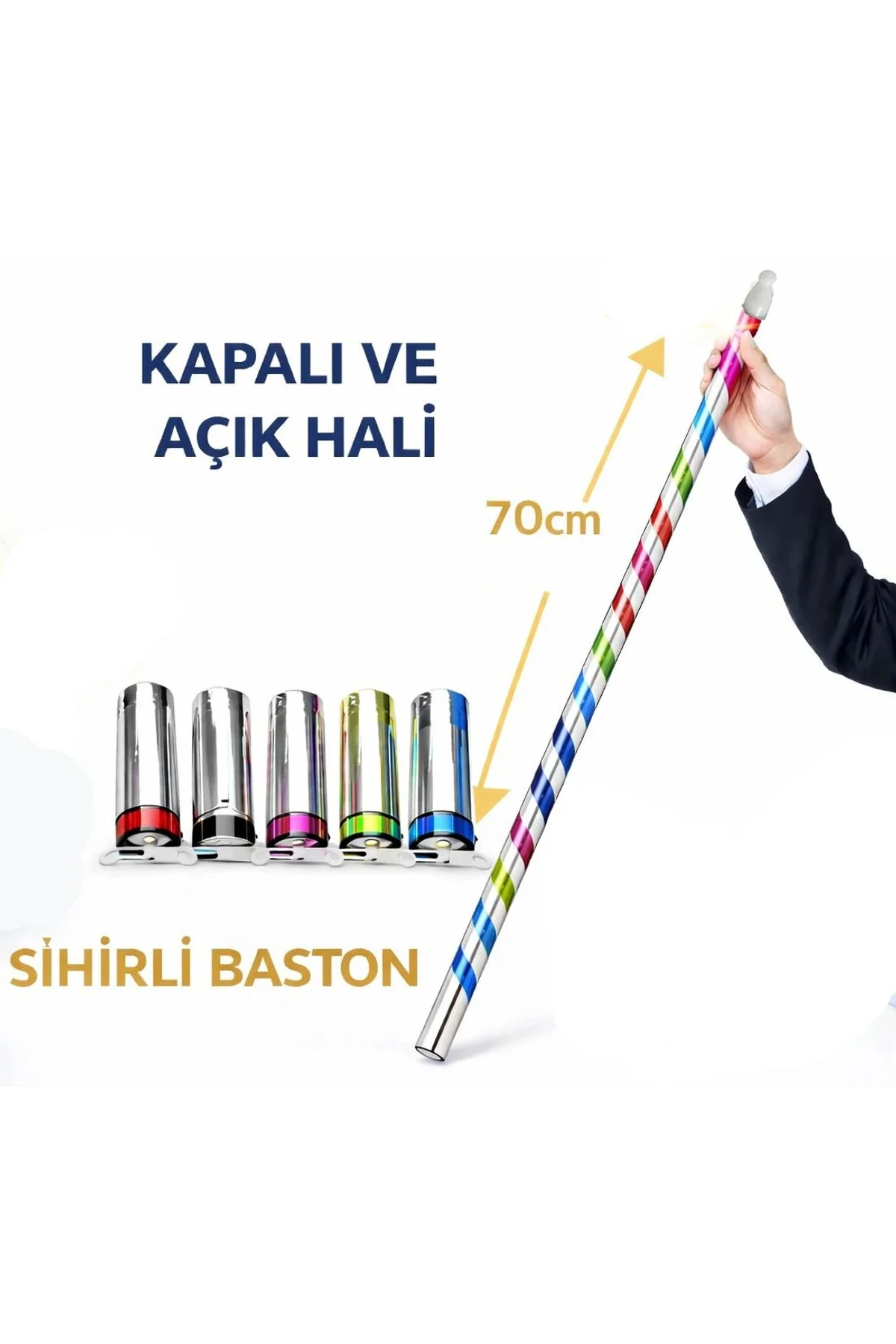 Sihirli Açılır Baston – Mendilden Bastona İlizyon Oyunu (70 Cm)