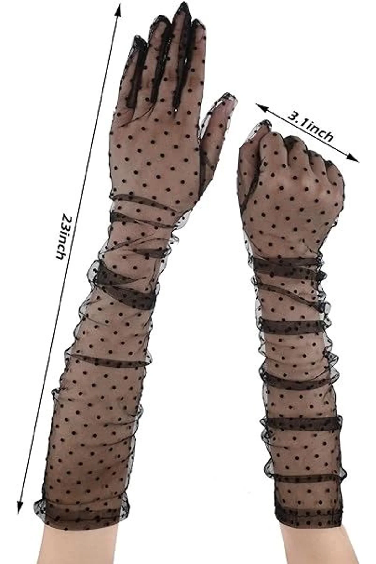Uzun Boy Siyah Puantiyeli Siyah Renk Yetişkin Tül Eldiven 55 Cm - Just Cheap Store Görsel 5
