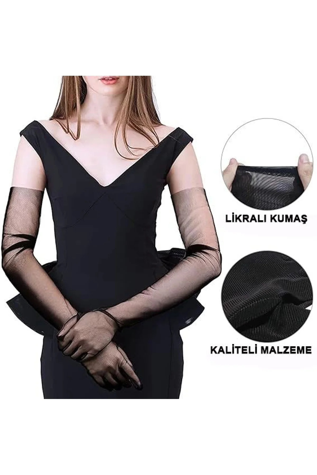Uzun Boy Likralı Siyah Renk Yetişkin Mega Tül Eldiven 53 Cm - Just Cheap Store Görsel 4