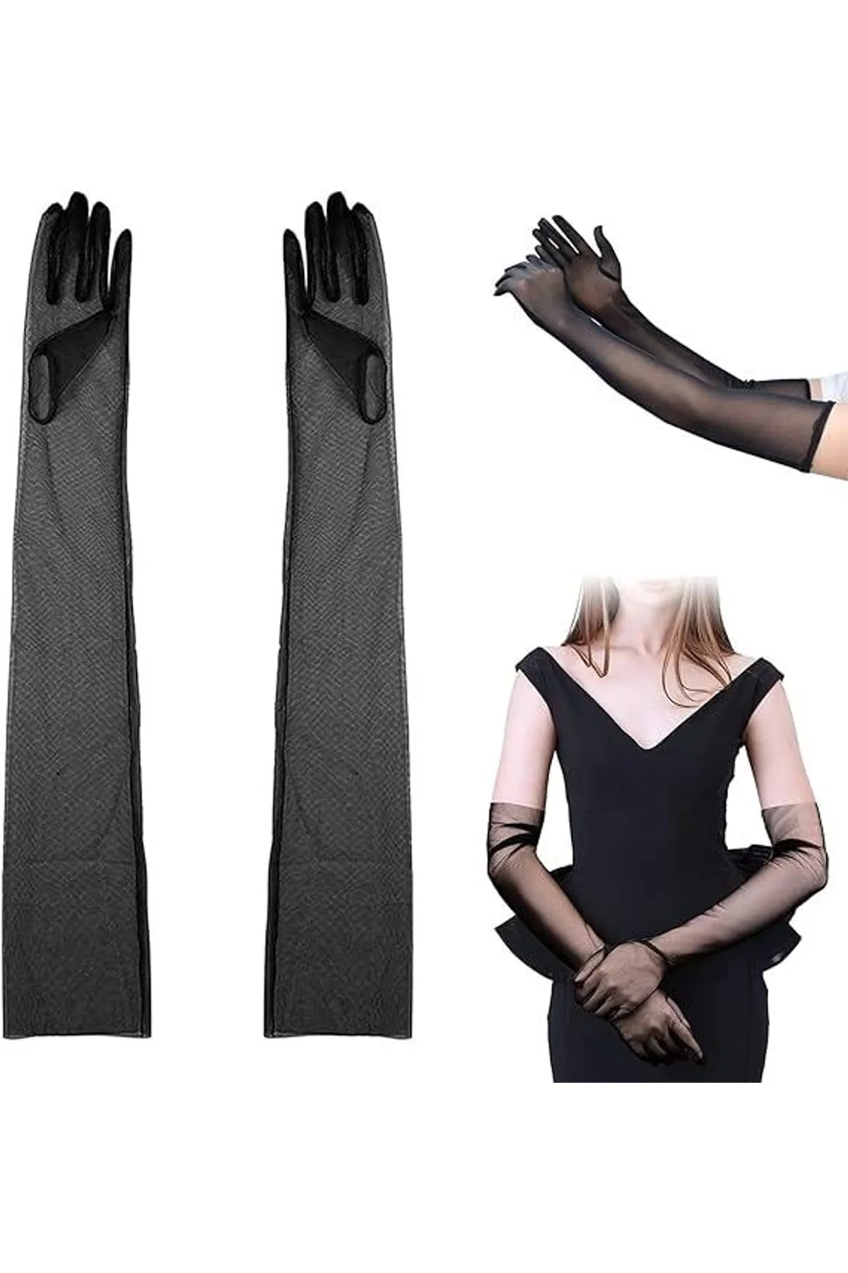 Uzun Boy Likralı Siyah Renk Yetişkin Mega Tül Eldiven 53 Cm - Just Cheap Store Görsel 2