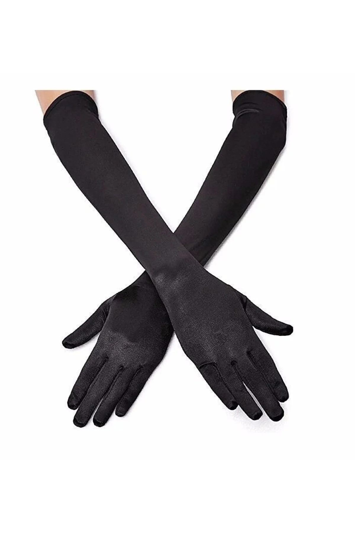 Siyah Renk Likralı Dirseğe Kadar Uzun Kumaş Eldiven 40 Cm - Just Cheap Store Görsel 2
