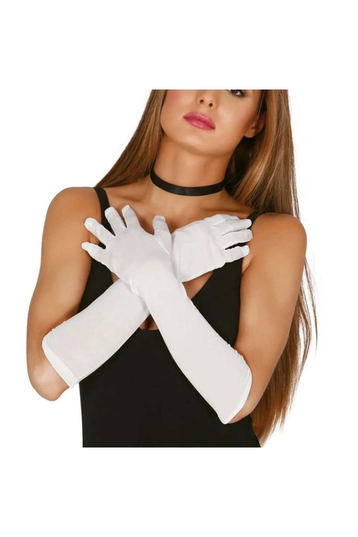 Beyaz Renk Dirseğe Kadar Uzun Kumaş Eldiven 40 Cm - Just Cheap Store Görsel 3