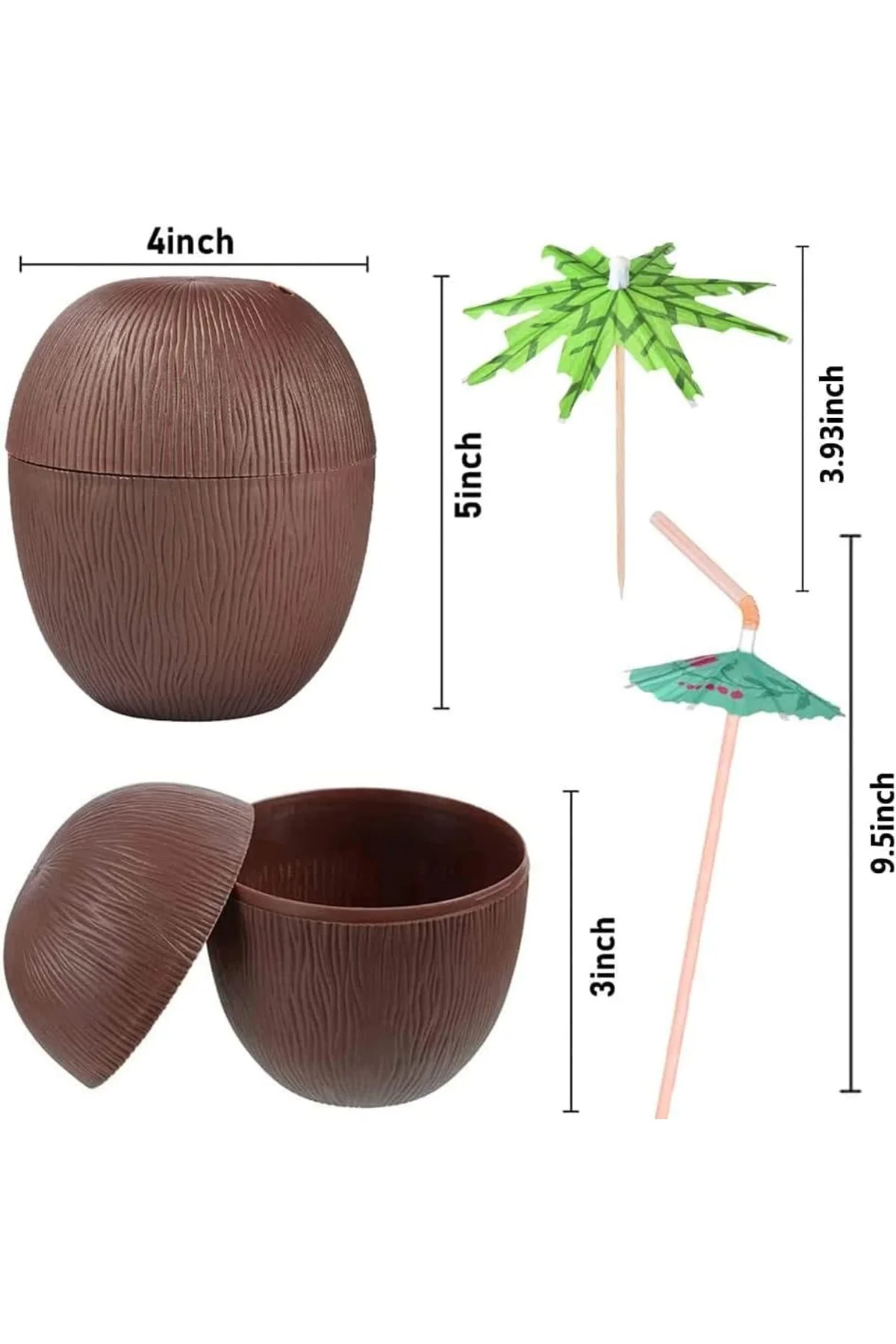Hindistan Cevizi Hawaii Luau Aloha Pipetli İçecek Kabı Bardak 10x13 Cm 1 Adet - Just Cheap Store Görsel 4