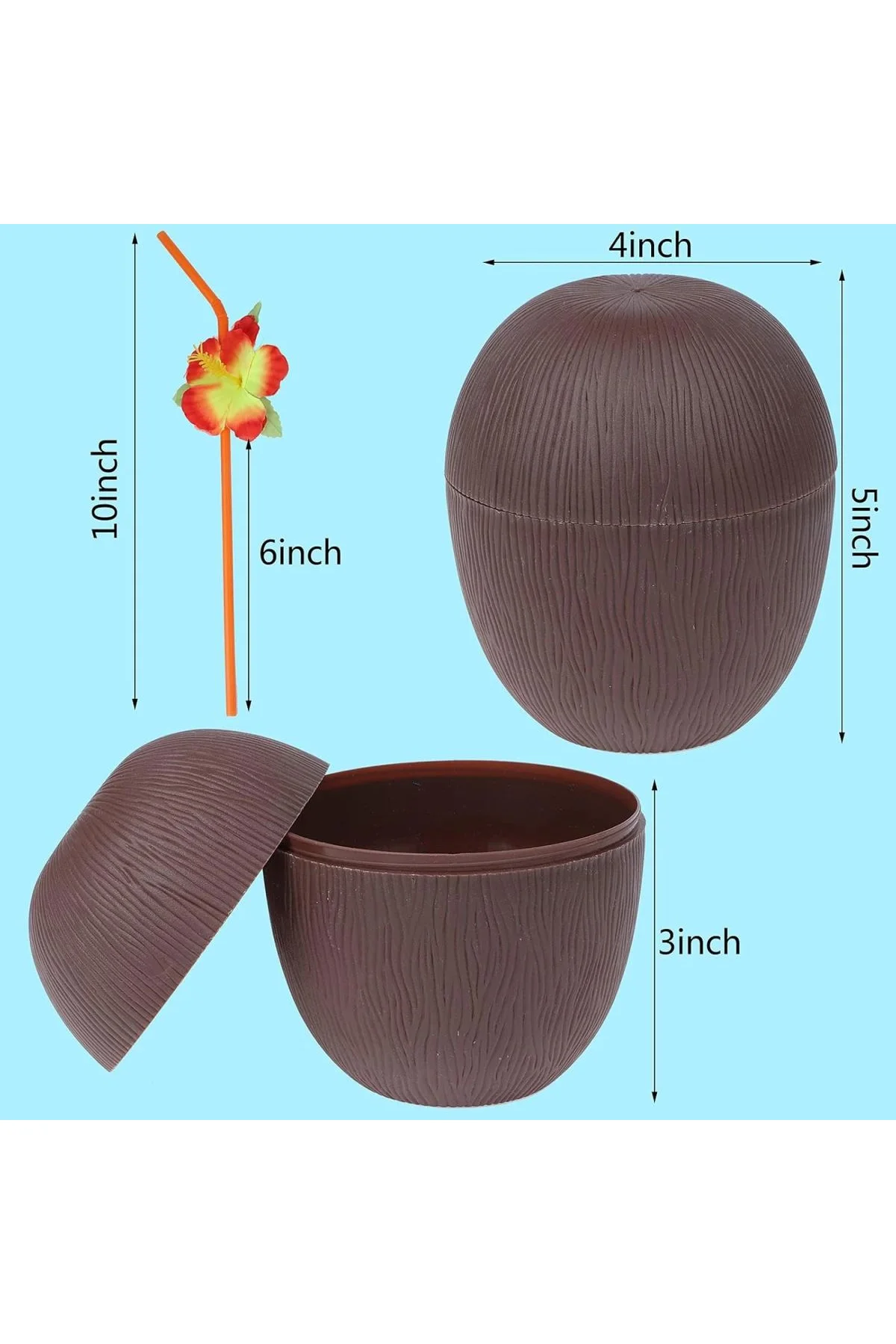 Hindistan Cevizi Hawaii Luau Aloha Pipetli İçecek Kabı Bardak 10x13 Cm 1 Adet - Just Cheap Store Görsel 5