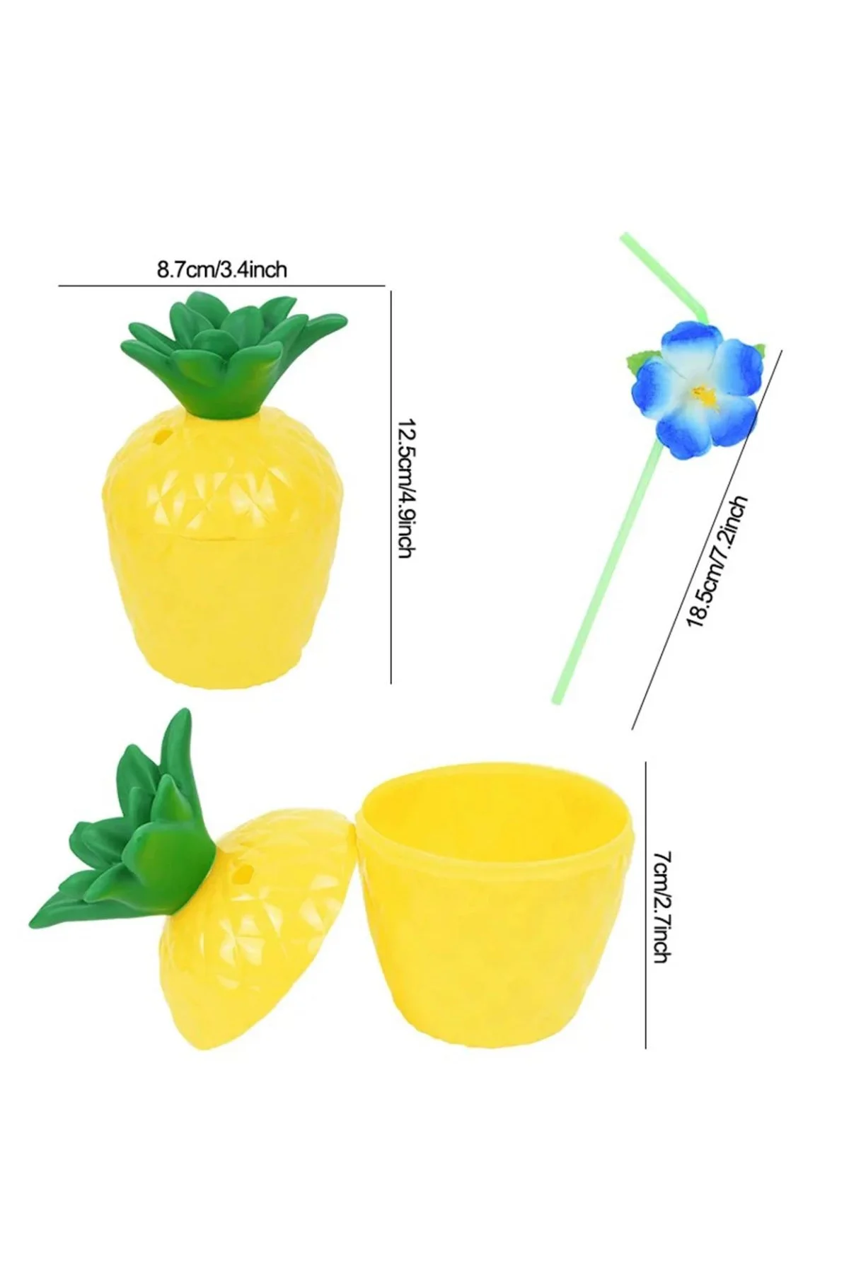 Ananas Hawaii Luau Aloha Pipetli İçecek Kabı Bardak 10x13 Cm 1 Adet - Just Cheap Store Görsel 2
