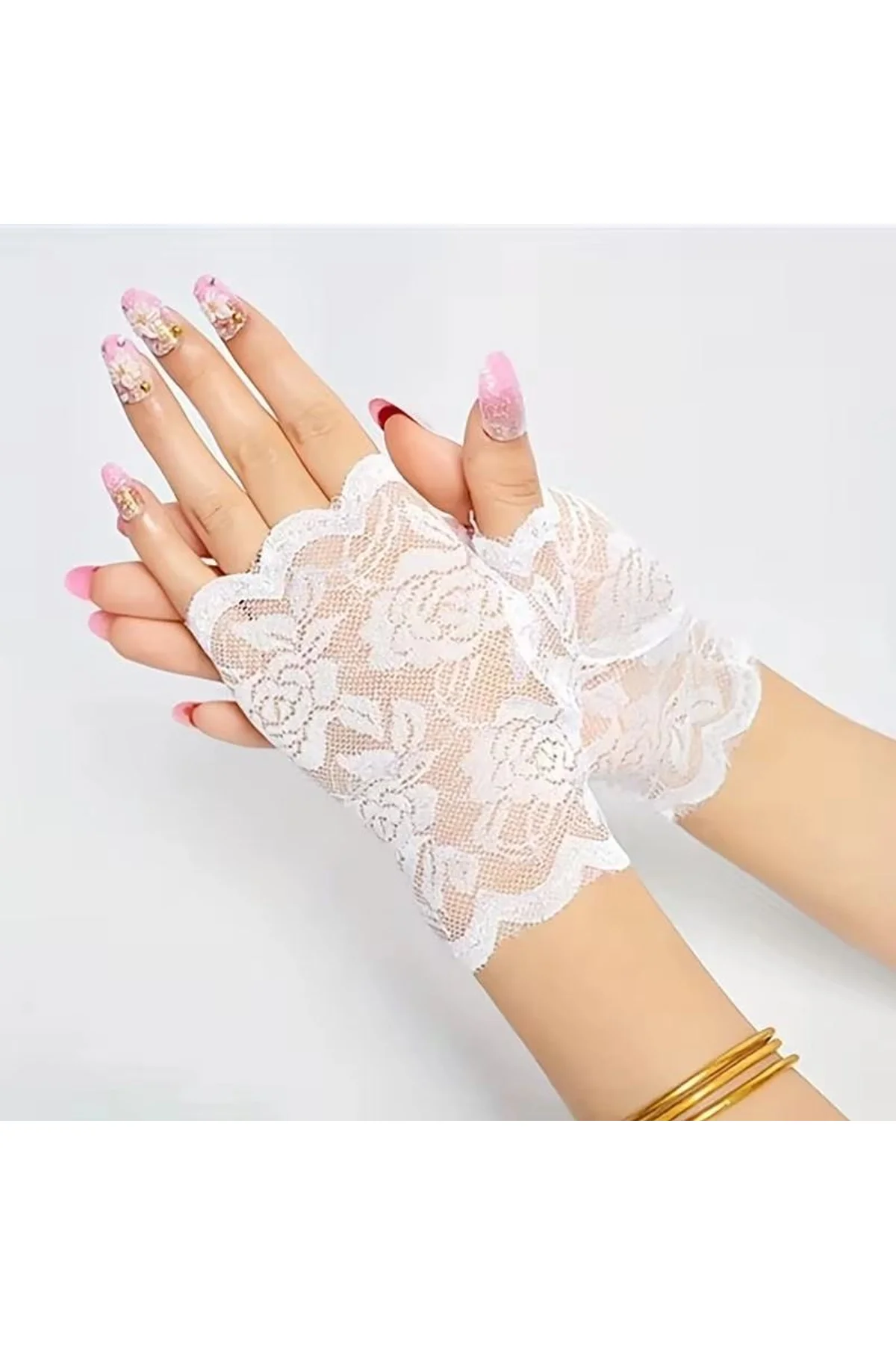 Beyaz Dantel Parmaksız Kısa Eldiven - Just Cheap Store Görsel 3