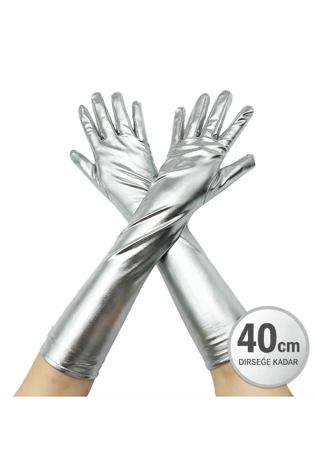 Gümüş Renk Dirsek Altı Lüks Saten Eldiven 40 Cm - Just Cheap Store Görsel 3