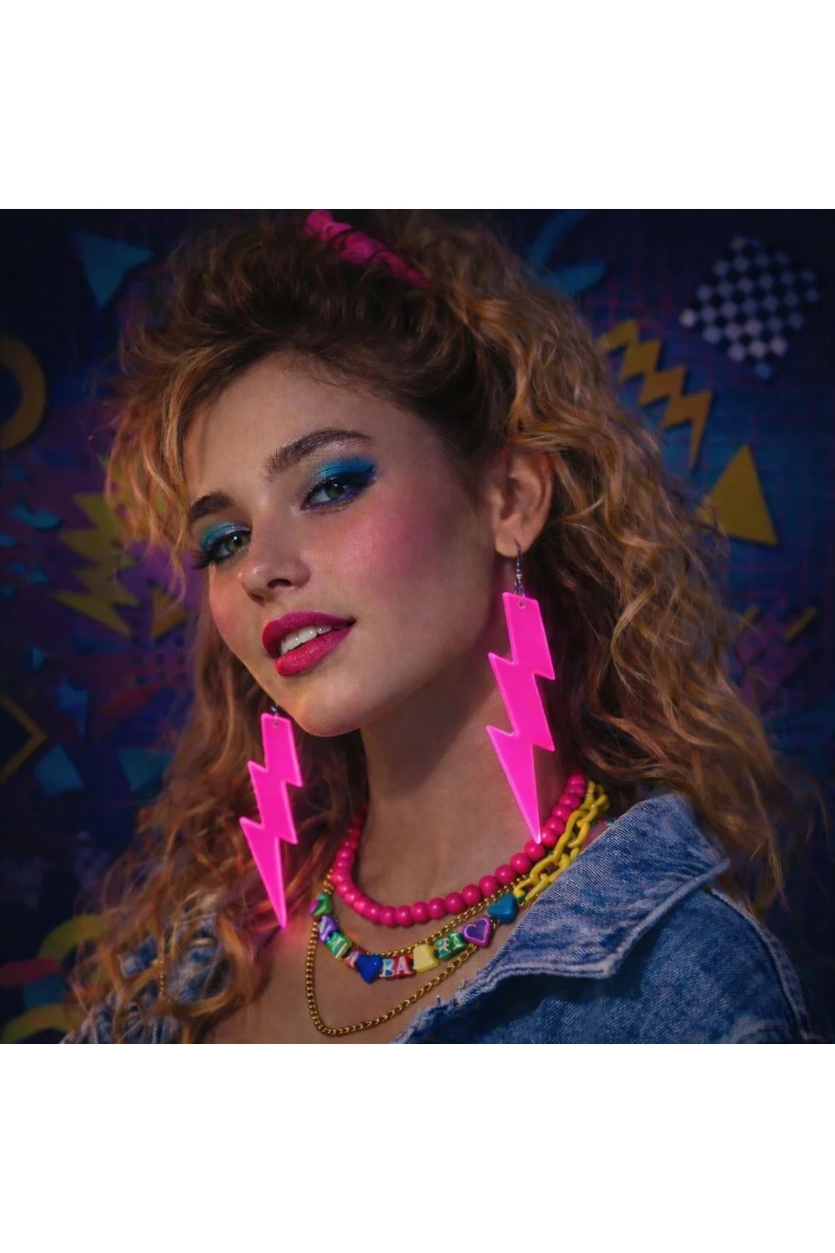 80’ler 9039lar Retro Neon Pembe Şimşek Küpe 10 Cm - Just Cheap Store Görsel 2
