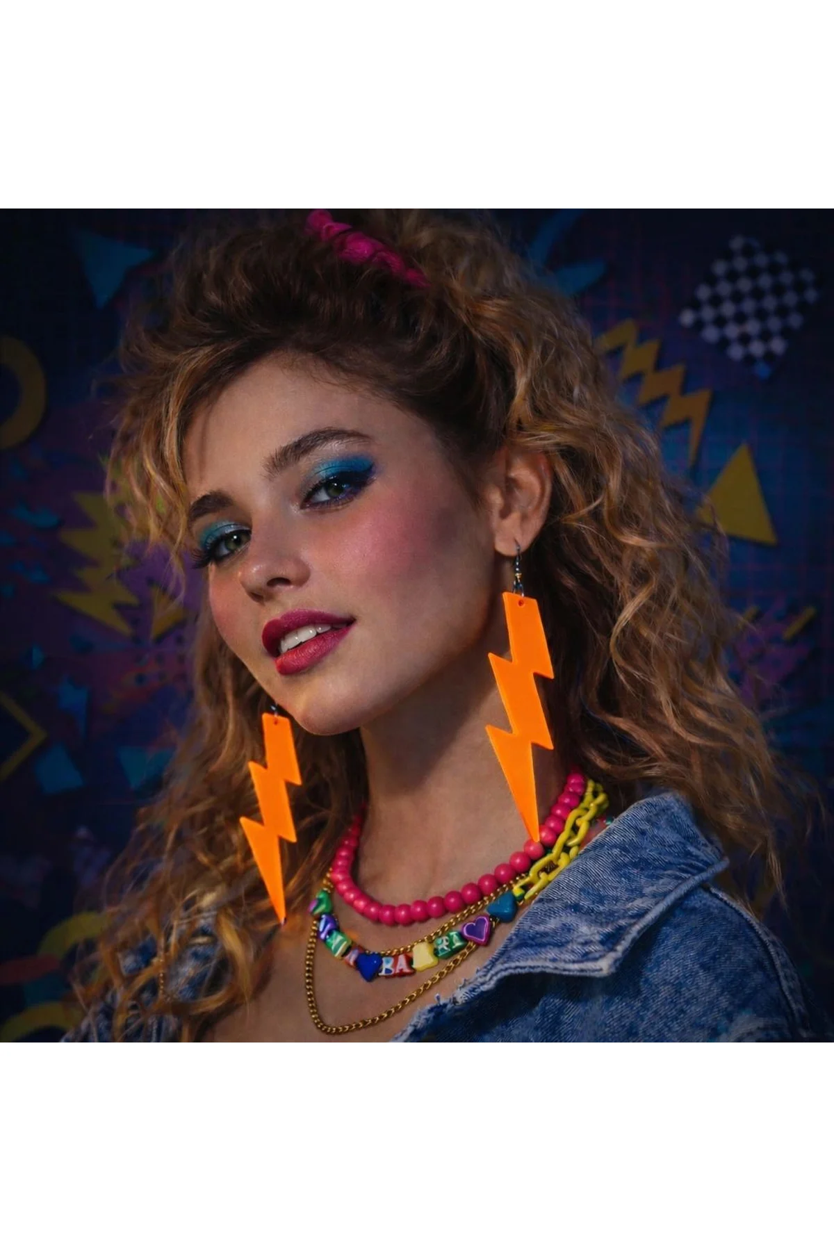 80’ler 9039lar Retro Neon Turuncu Şimşek Küpe 10 Cm - Just Cheap Store Görsel 2