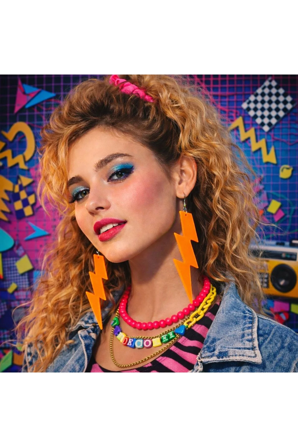 80’ler 9039lar Retro Neon Turuncu Şimşek Küpe 10 Cm - Just Cheap Store Görsel 4