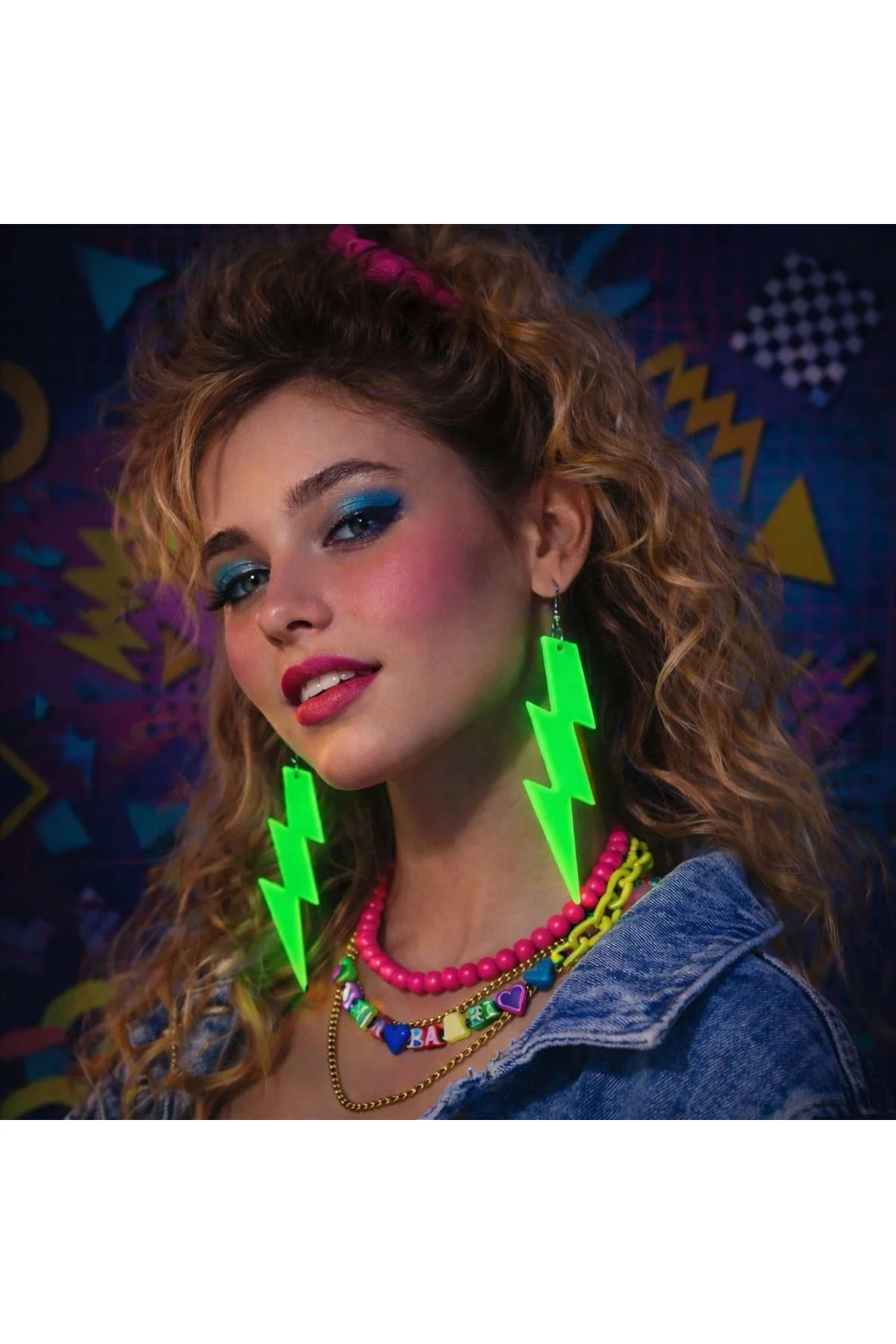 80’ler 9039lar Retro Neon Yeşil Şimşek Küpe 10 Cm - Just Cheap Store Görsel 2