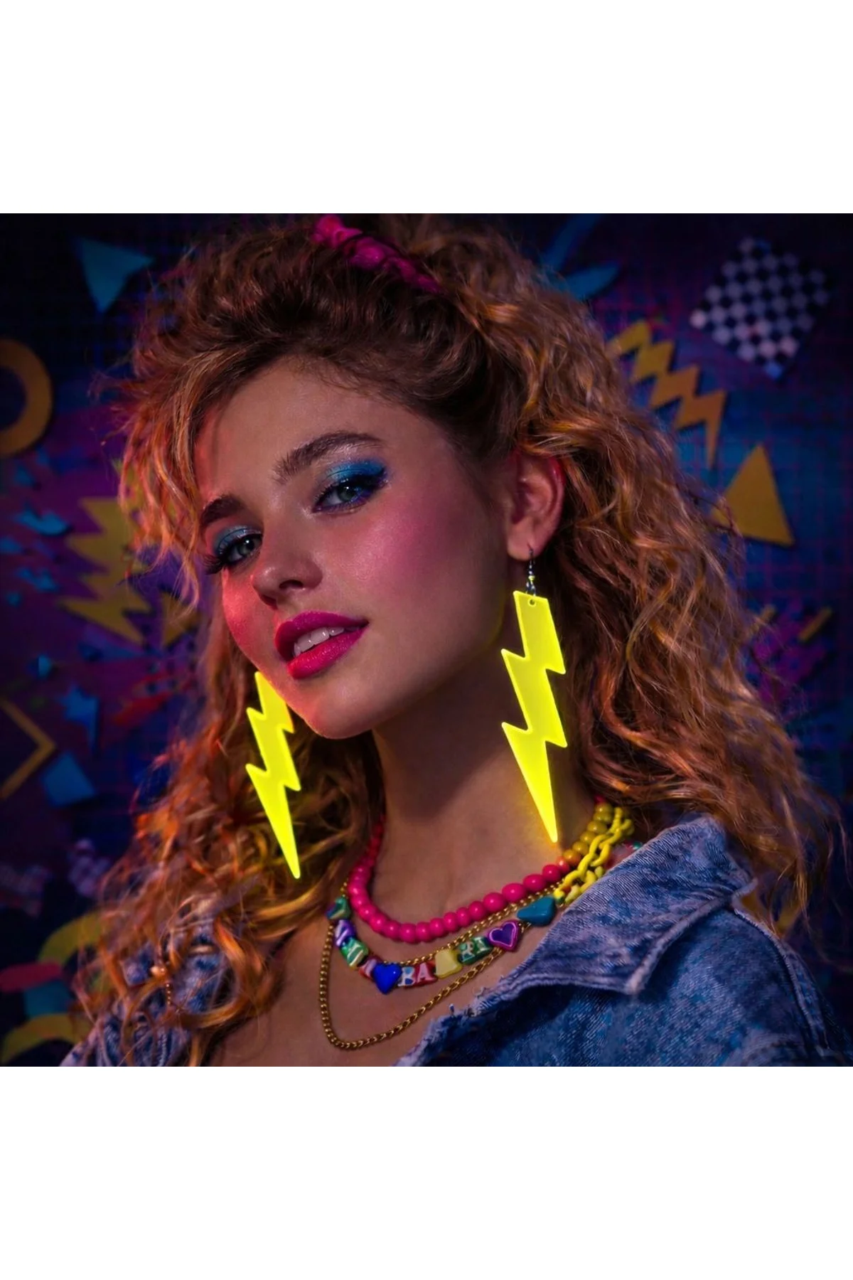 80’ler 9039lar Retro Neon Sarı Şimşek Küpe 10 Cm - Just Cheap Store Görsel 2