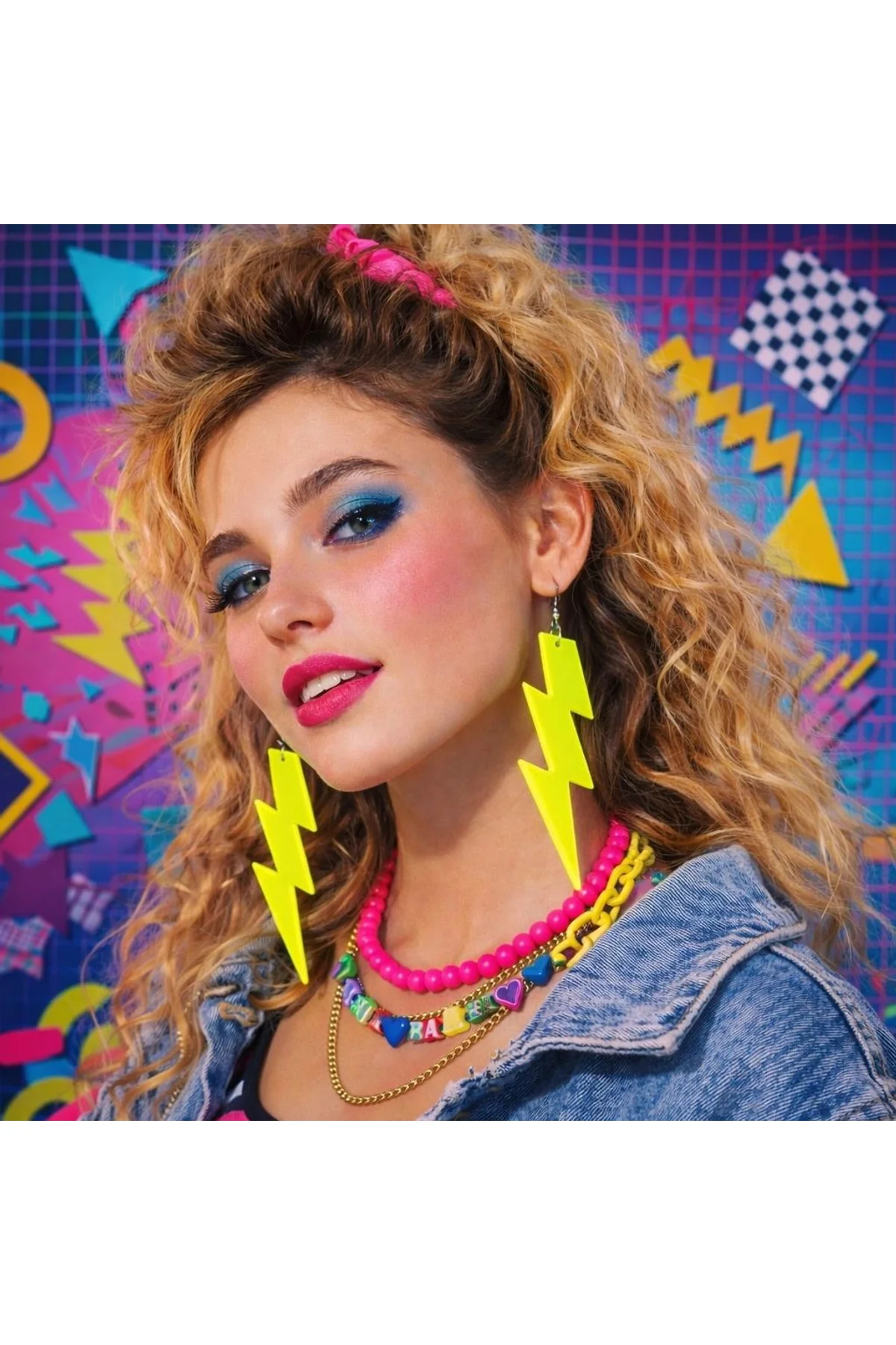 80’ler 9039lar Retro Neon Sarı Şimşek Küpe 10 Cm - Just Cheap Store Görsel 3