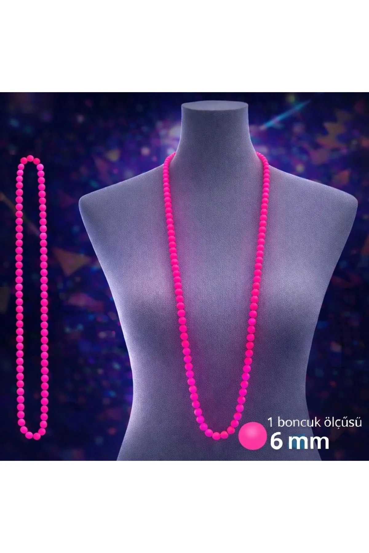 Neon Pembe Boncuk Kolye 80 Cm – Retro 80’ler 90’lar Parti Aksesuarı - Just Cheap Store Görsel 3
