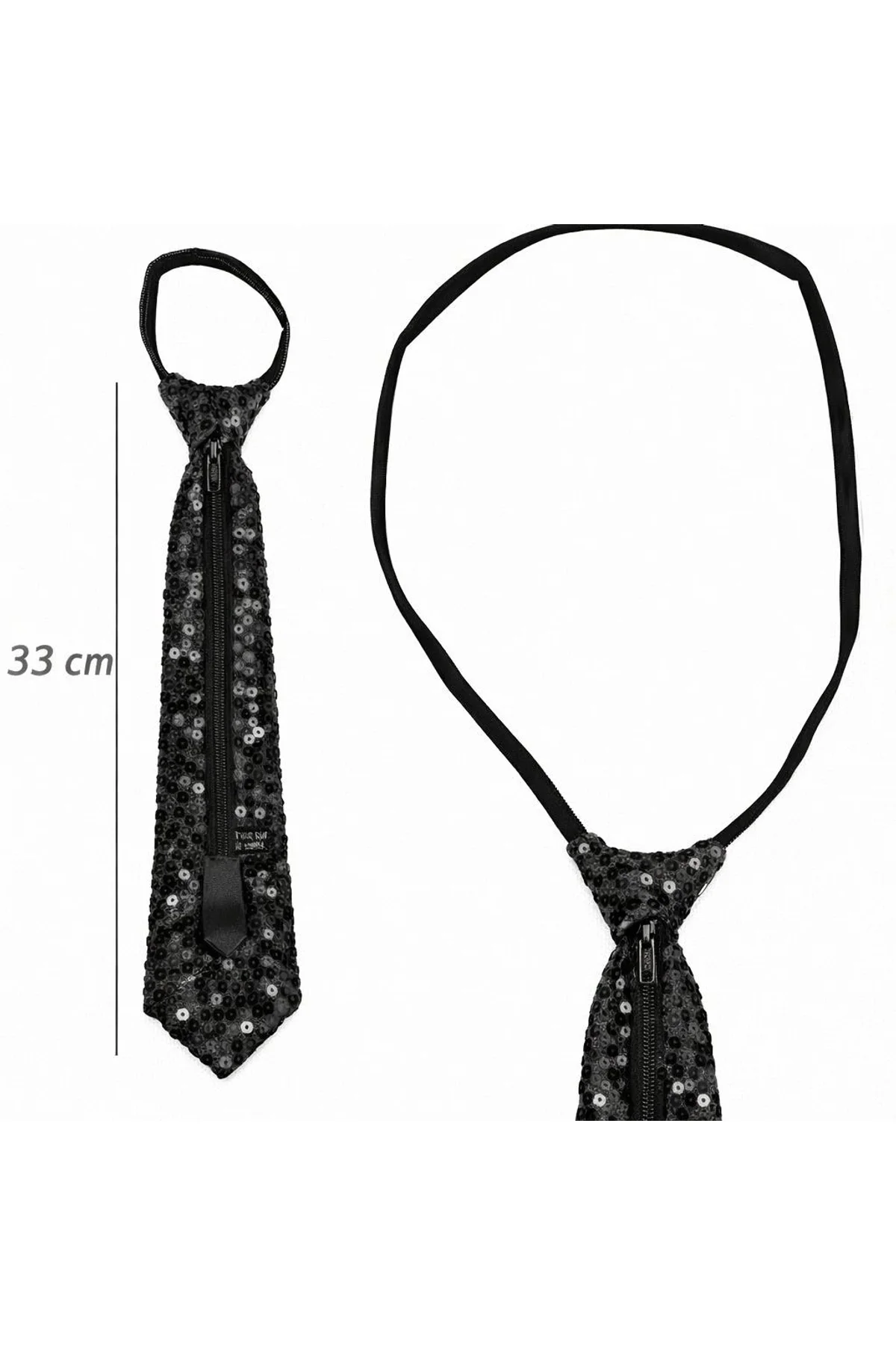 Siyah Renk Pul Payetli Işıltılı Parti Kravatı 33 Cm - Just Cheap Store Görsel 2