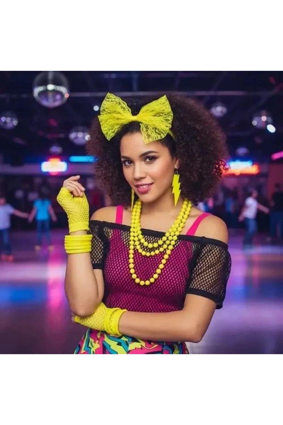 80’ler 90’lar Neon Sarı Parti Seti – Kolye Küpe Taç - Just Cheap Store Görsel 2