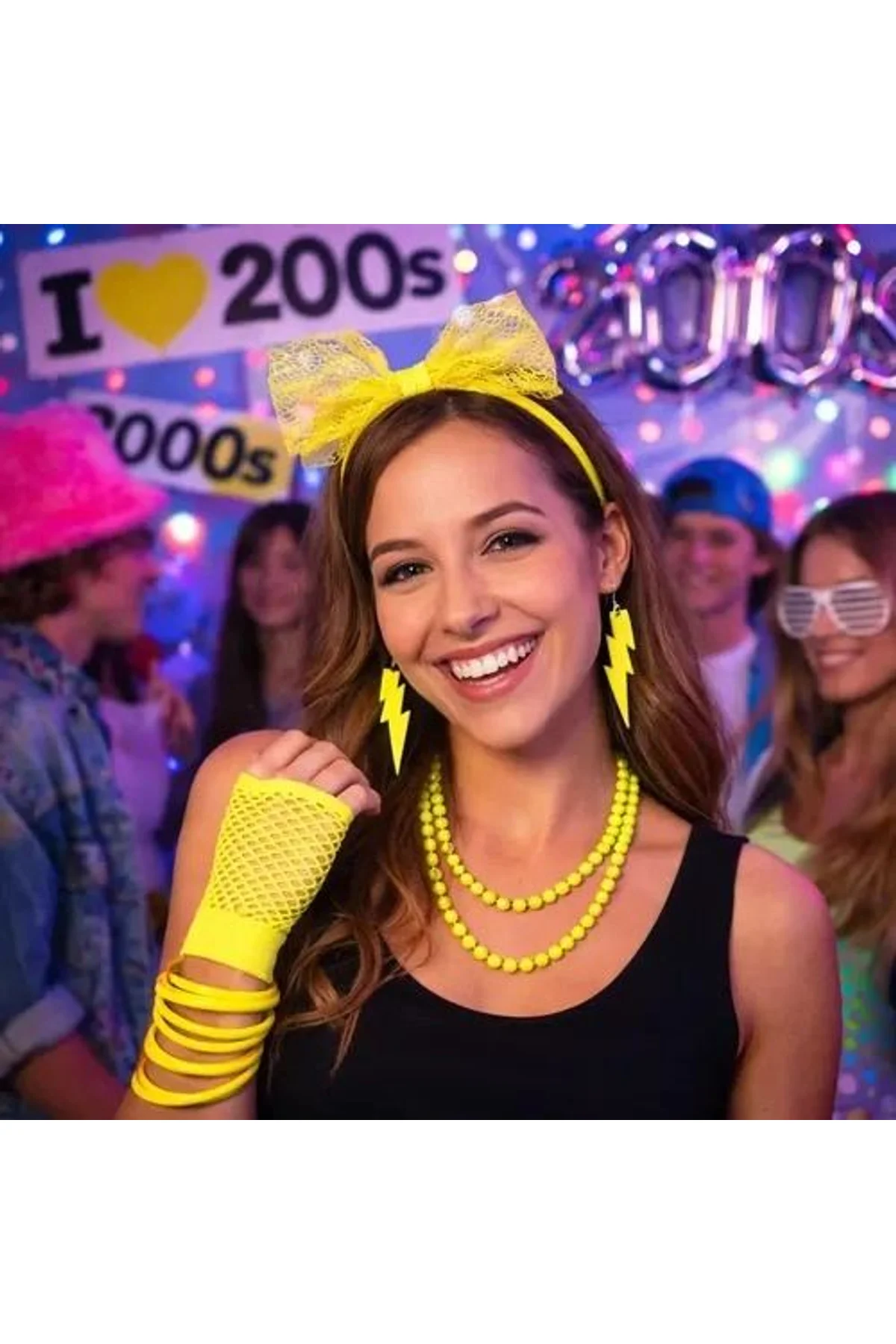 80’ler 90’lar Neon Sarı Parti Seti – Kolye Küpe Taç - Just Cheap Store Görsel 5