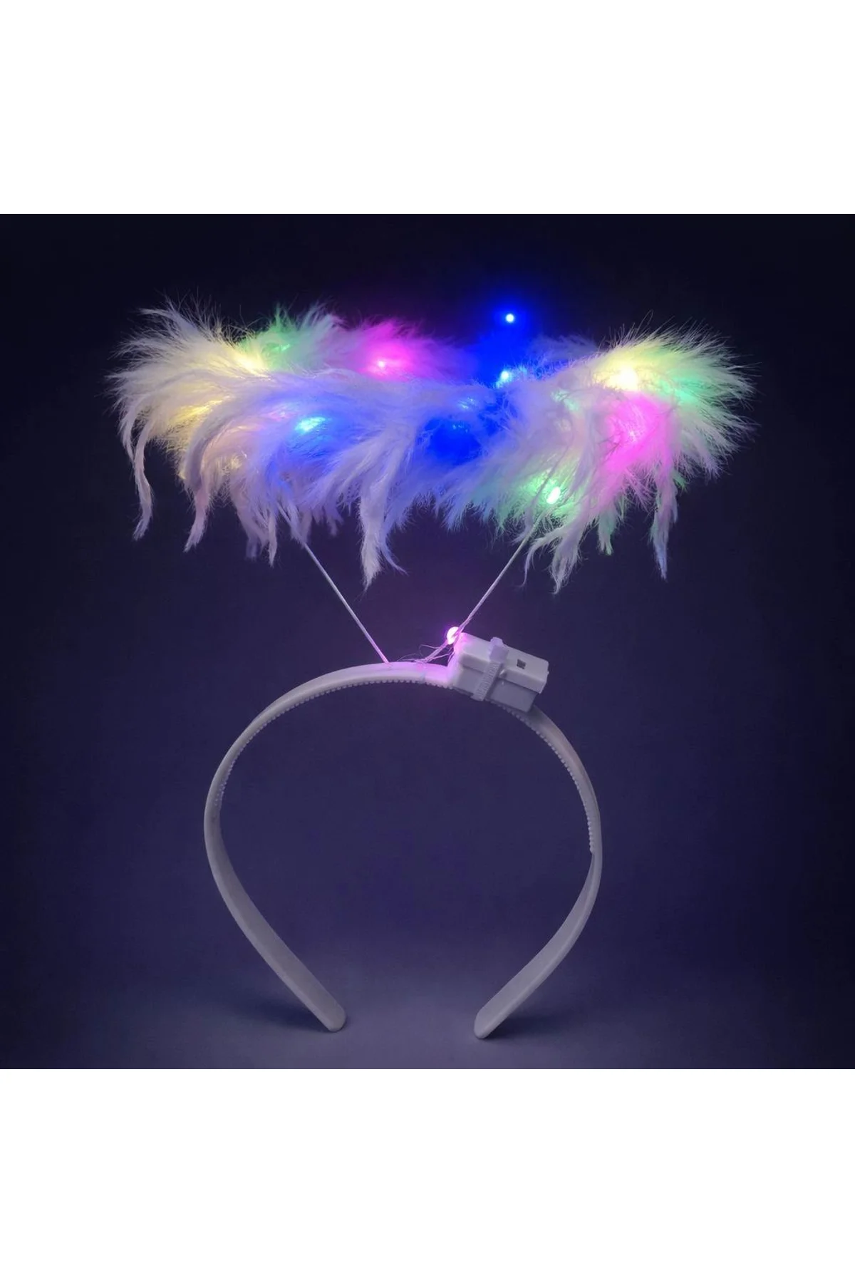 Renkli Led Işıklı Beyaz Tüylü Püsküllü Parti Tacı - Just Cheap Store Görsel 2