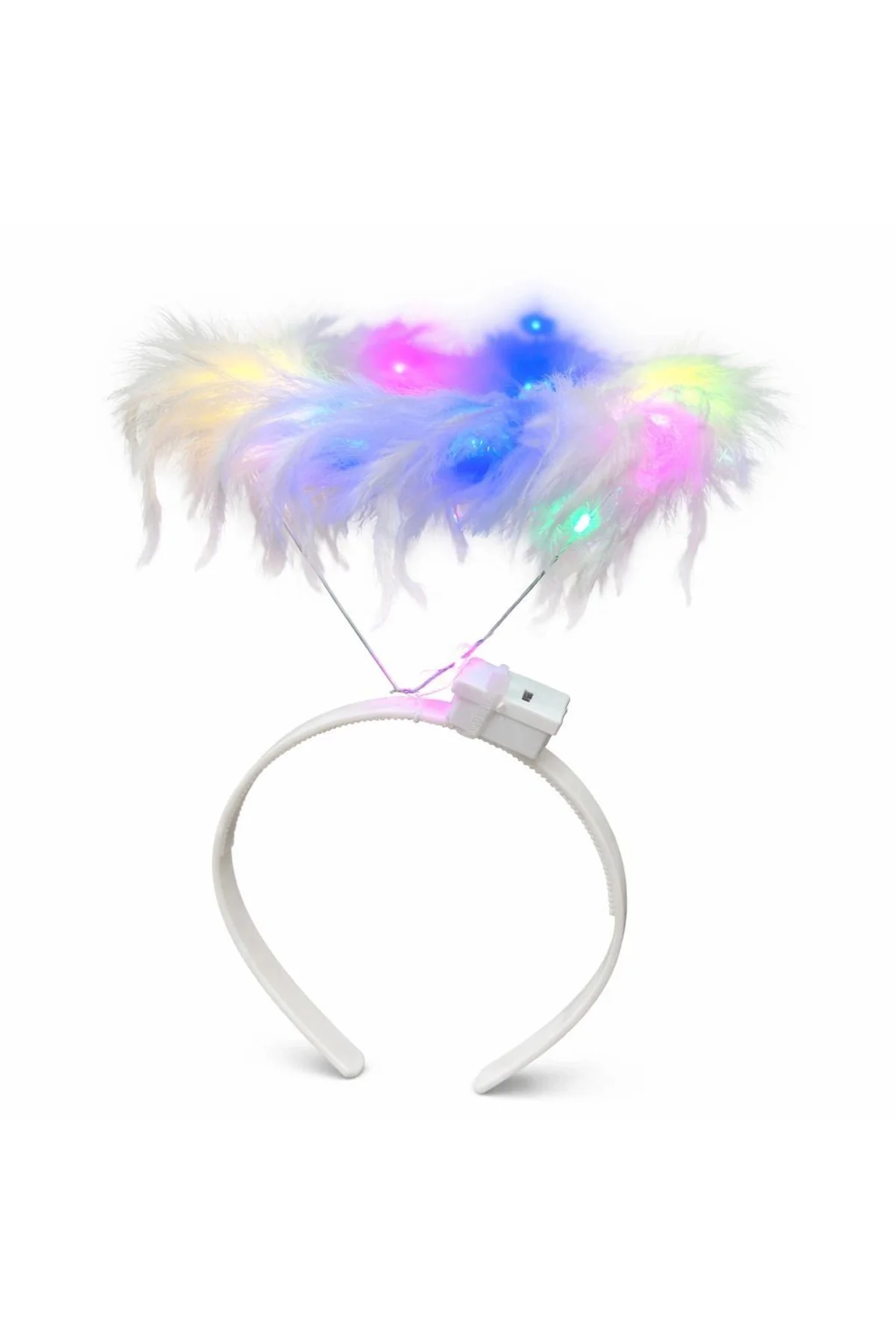 Renkli Led Işıklı Beyaz Tüylü Püsküllü Parti Tacı - Just Cheap Store Görsel 3