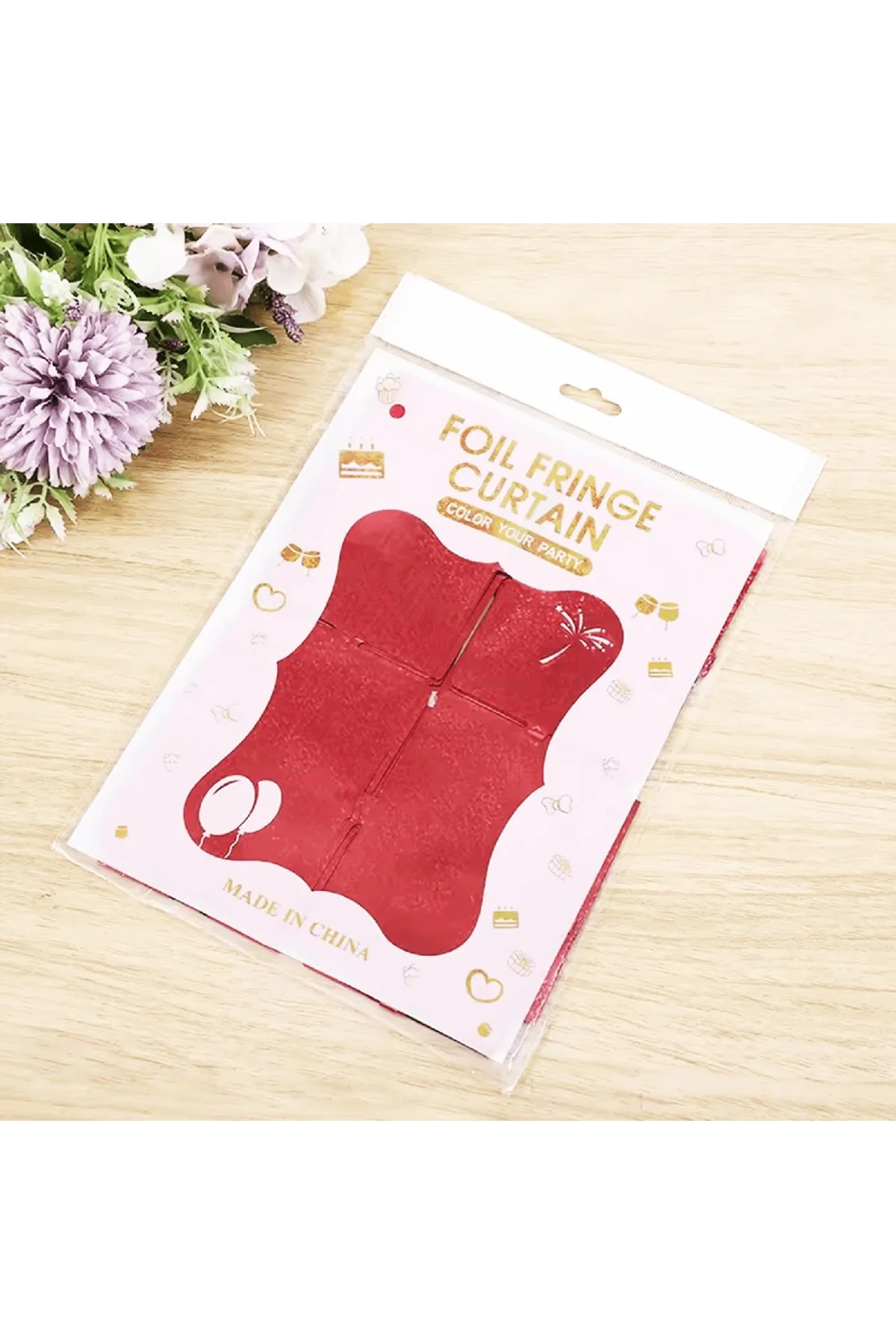 Kırmızı Renk Dikdörtgen Kesim Parlak Sim Görünümlü Fon Perde Dekor 1x2 Metre - Just Cheap Store Görsel 2