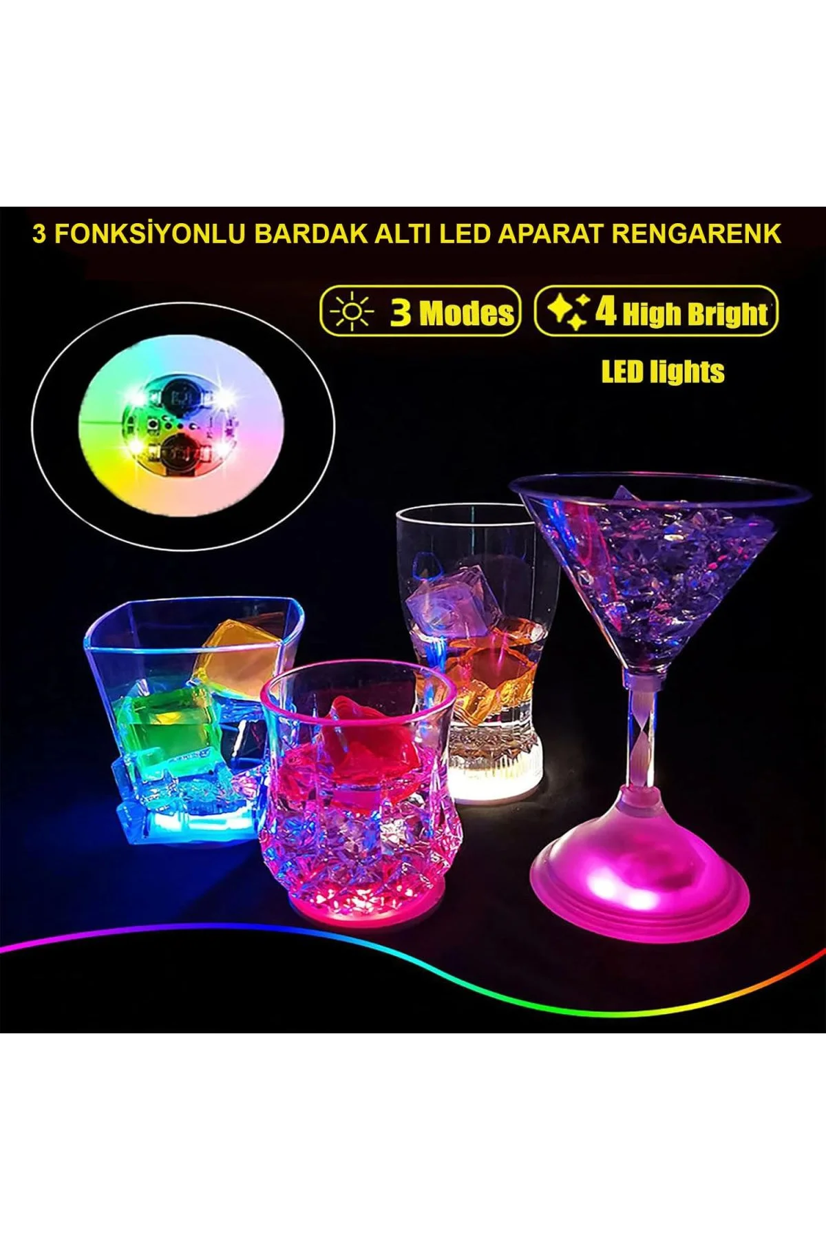 Renkli Led Işıklı Bardak Altlığı - Dekoratif (12 Adet, Pilli) - Just Cheap Store Görsel 2