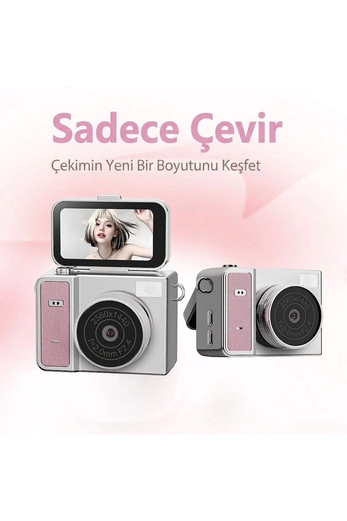 2k Mini Dijital Retro Video Kamera Flaşlı Dijital Vlog Mini Fotoğraf Makinesi Türkçe Menü Pembe - Just Cheap Store Görsel 3