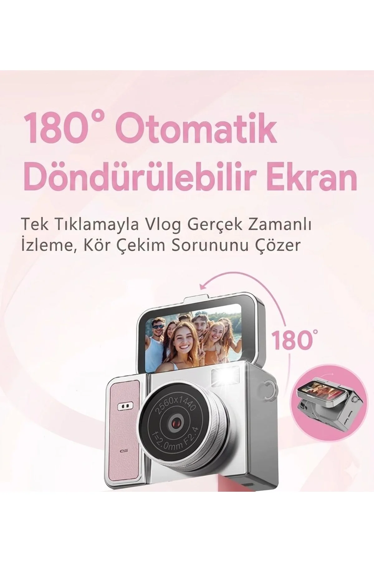 2k Mini Dijital Retro Video Kamera Flaşlı Dijital Vlog Mini Fotoğraf Makinesi Türkçe Menü Pembe - Just Cheap Store Görsel 4