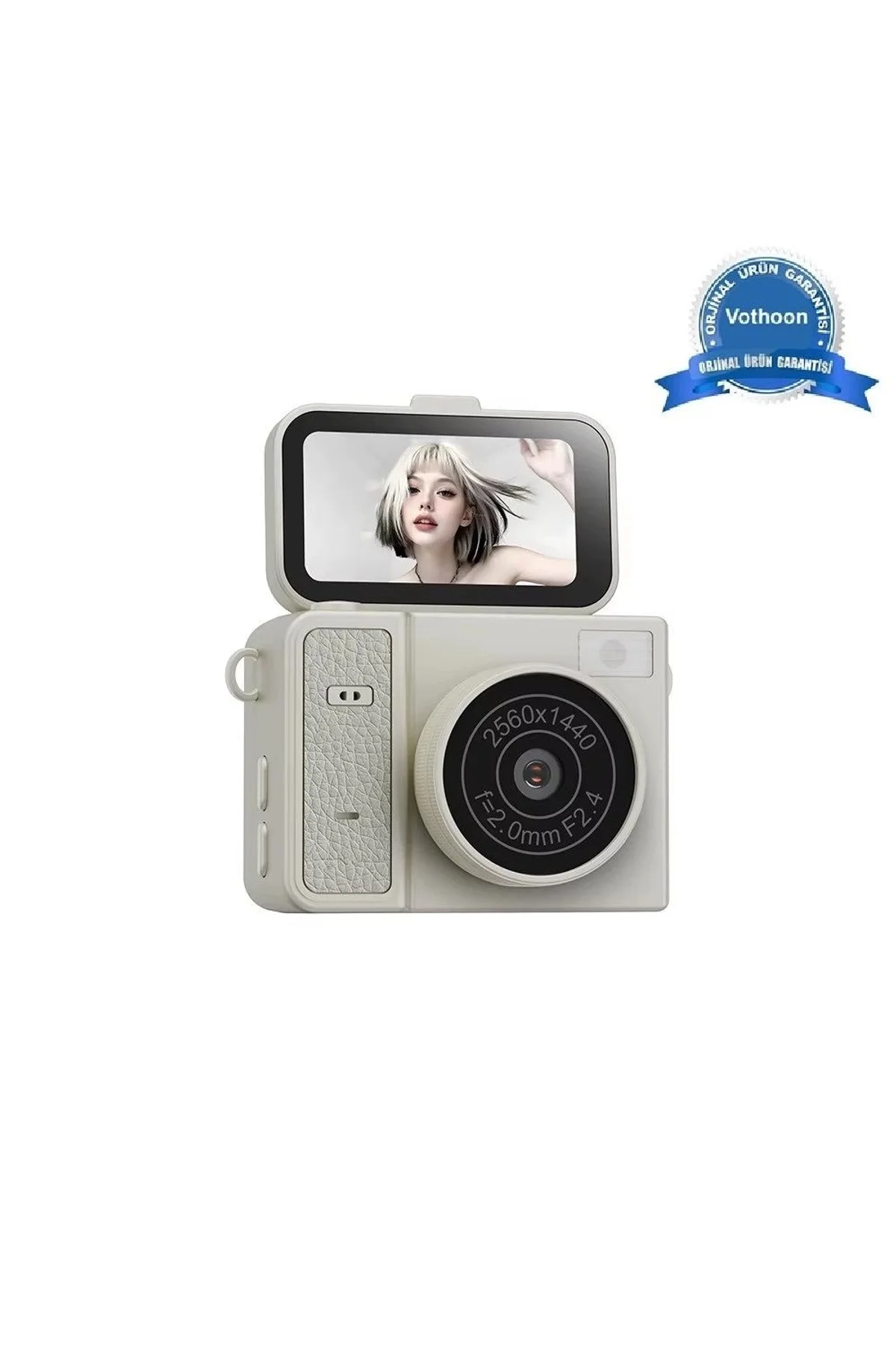 2k Mini Dijital Retro Video Kamera Flaşlı Dijital Vlog Mini Fotoğraf Makinesi Türkçe Menü Bej