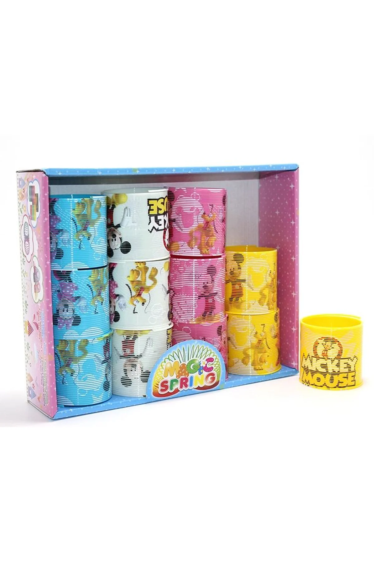 Mickey Mouse Ve Minnie Baskılı Magic Spring Stres Yayı - Standlı Karışık Renk 12'li Seti Alk3985
