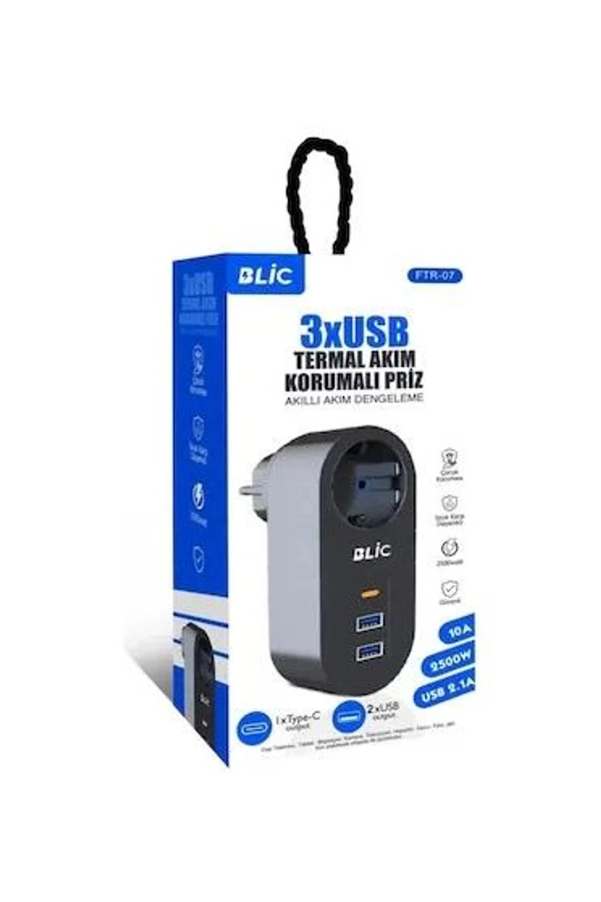 Ftr-07 2xusb 1xtypec Termal Akım Korumalı Isıya Dayanıklı Tekli Priz - Just Cheap Store Görsel 3