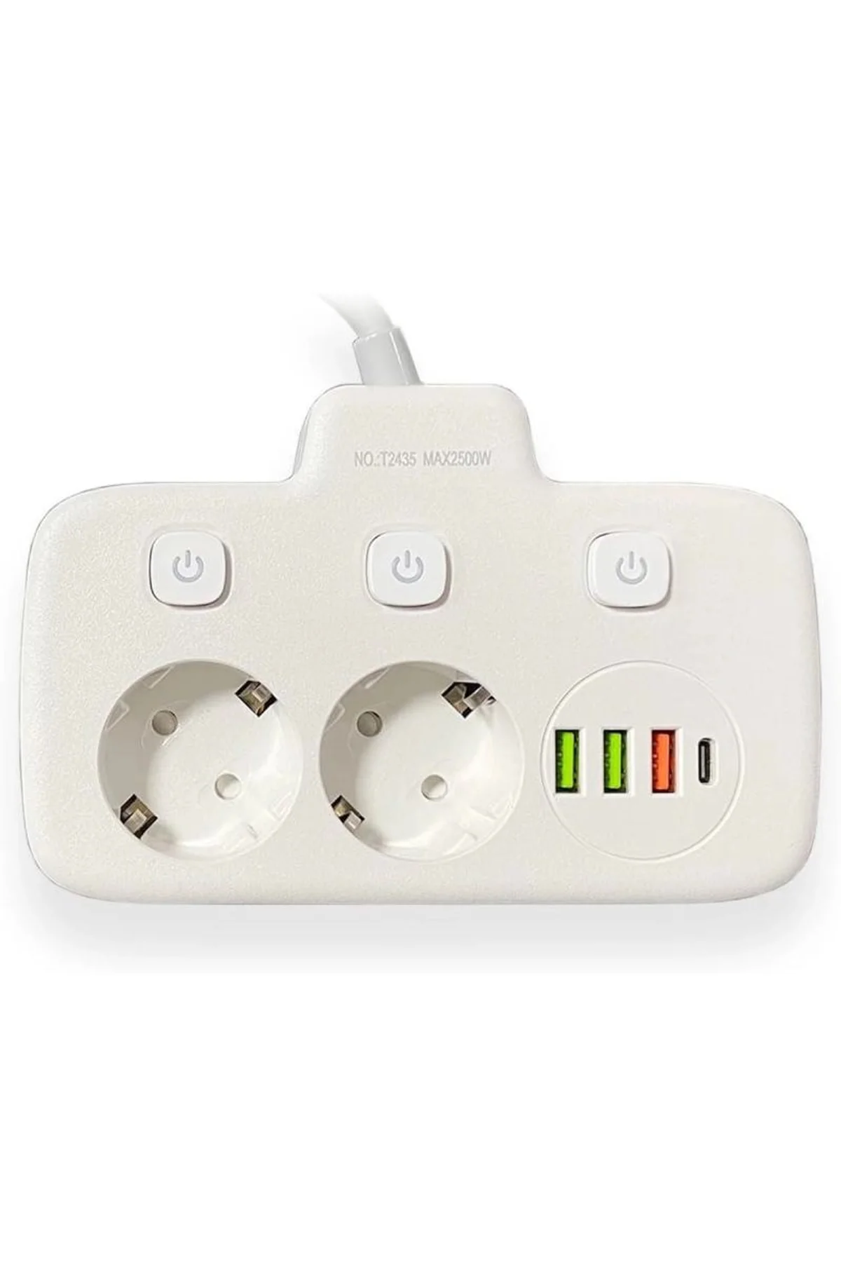 Akım Korumalı 2’li Ayrı Anahtarlı Priz, 2x Priz, 3x Usb, 1x Type-c, 2 Mt Kablo, Hızlı Şarj - Just Cheap Store Görsel 4