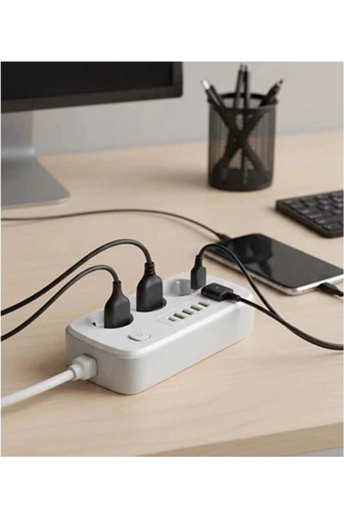 akım Korumalı Priz Ve Masaüstü Şarj İstasyonu Kablosuz 3 Priz ,4 Usb, 2 Type-c Girişli 2 Metre - Just Cheap Store Görsel 3