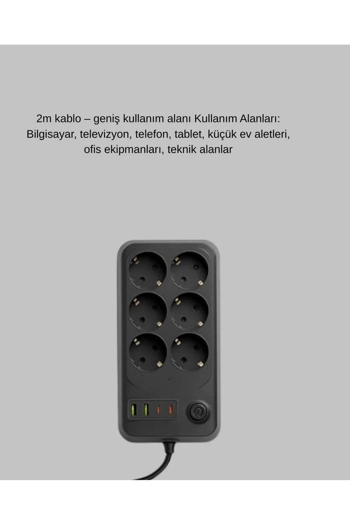 Akım Korumalı 6’lı Priz 2xusb 2xtype-c Çıkış Yüksek Gerilim Koruma Çoklu Priz Çoğaltıcı - Just Cheap Store Görsel 4