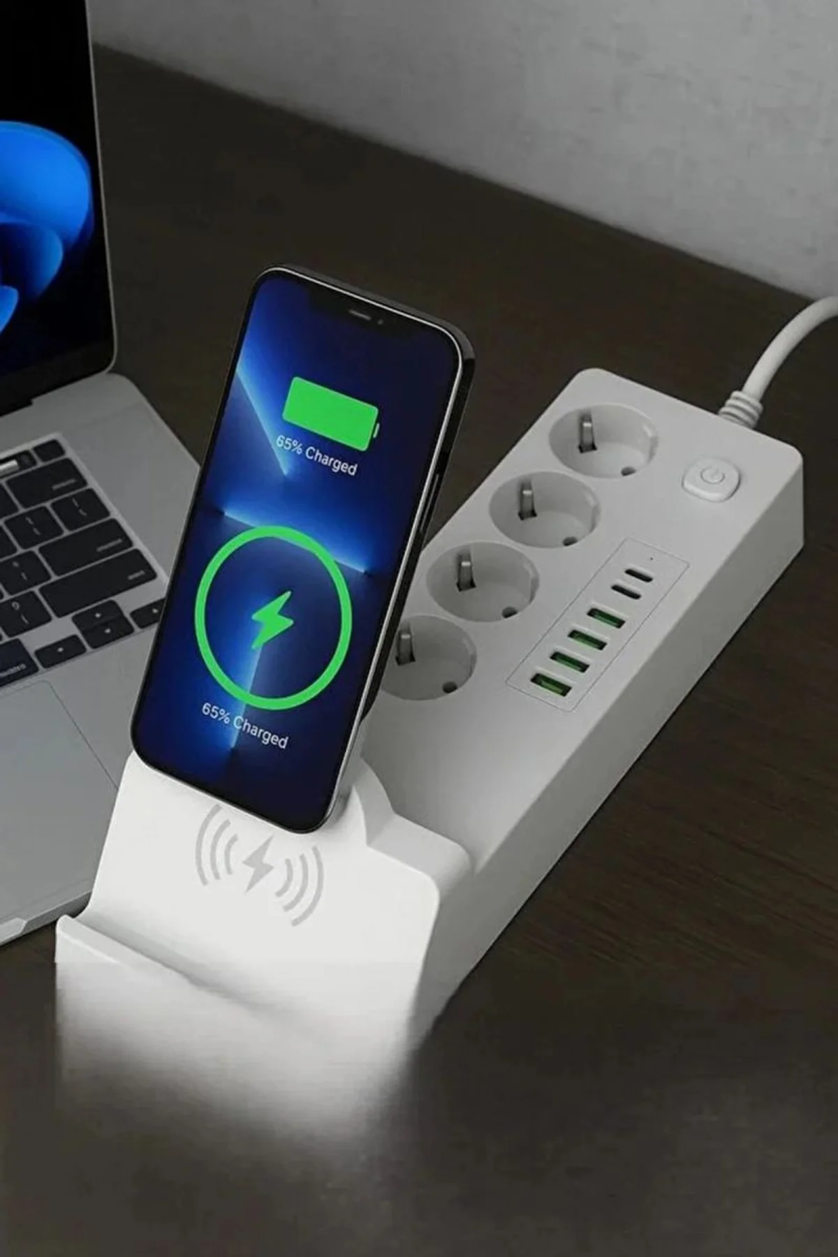 Akım Korumalı Priz Ve Masaüstü Şarj İstasyonu Kablosuz 4 Priz ,4 Usb, 2 Type-c Girişli 2 Metre - Just Cheap Store Görsel 2