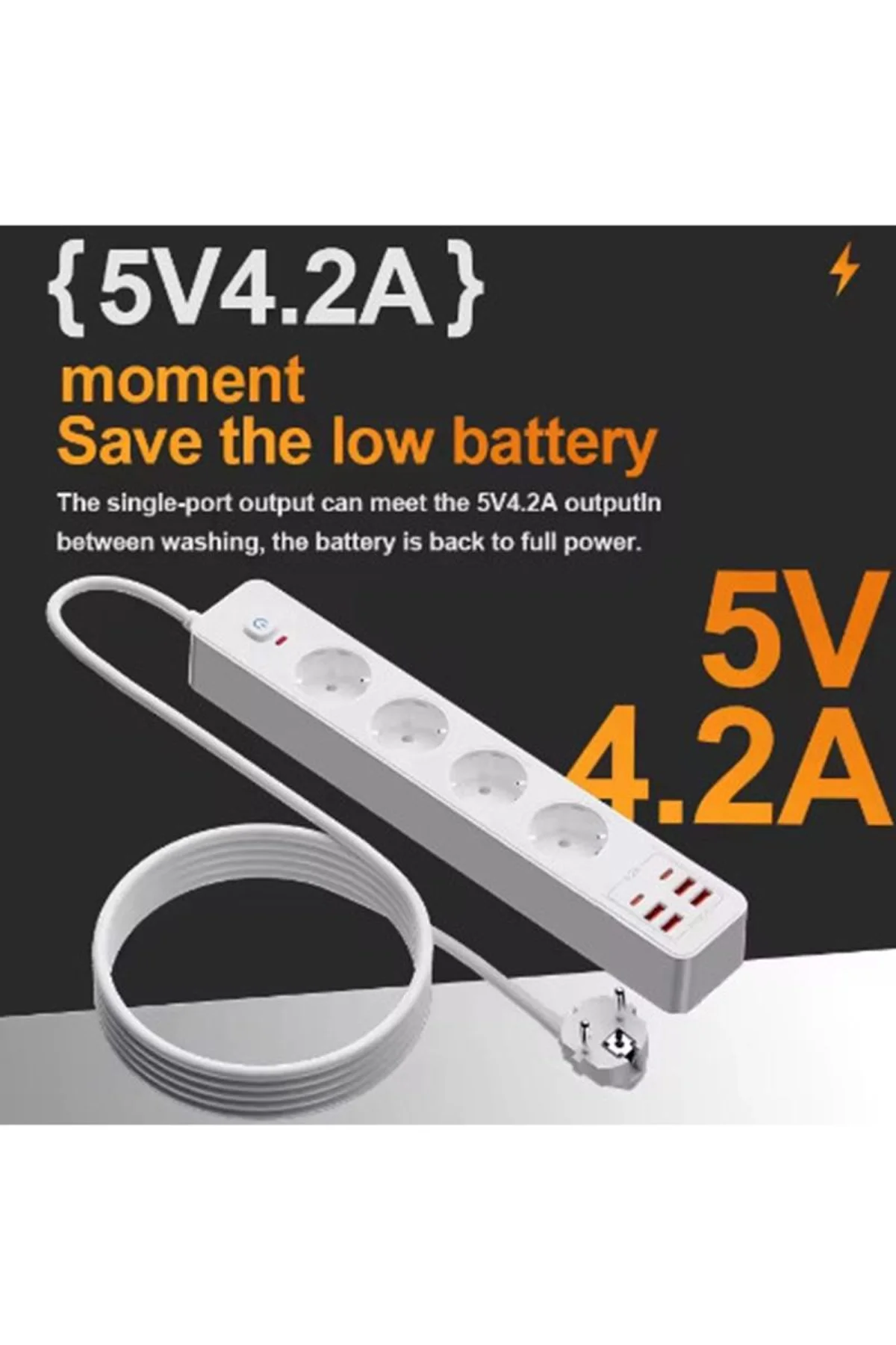 Termal Akım Korumalı 4’lü Priz 4x Usb 2x Type-c Çıkışlı Grup Priz Çoğaltıcı (3500w) - Just Cheap Store Görsel 4