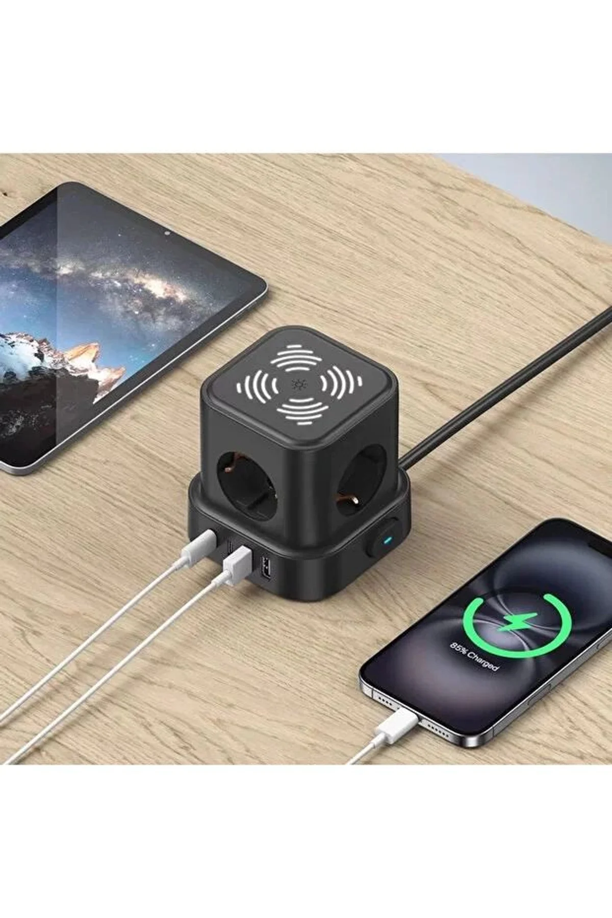 4lü Akım Korumalı Priz Gece Lambalı 2xusb 2xtype-c Çıkış Yüksek Gerilim Koruma Çoklu Priz Çoğaltıcı